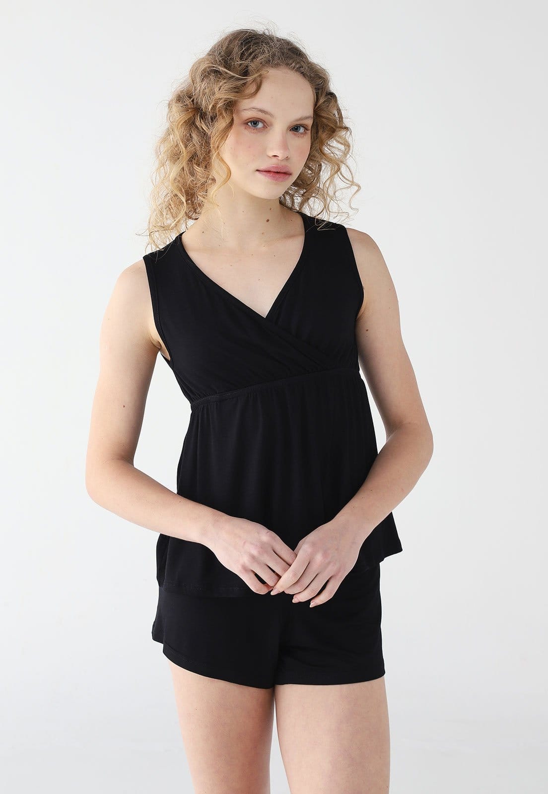 Vista principal Conjunto Pijama Malwee Curto Regata Gestante Malwee preto