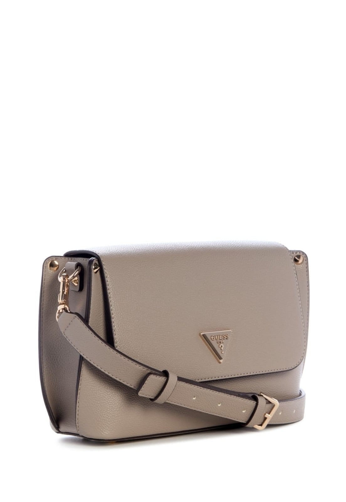 Vista 2 Bolsa Guess Meridian Ii Flap Transversal Bege Logo Guess amarelo