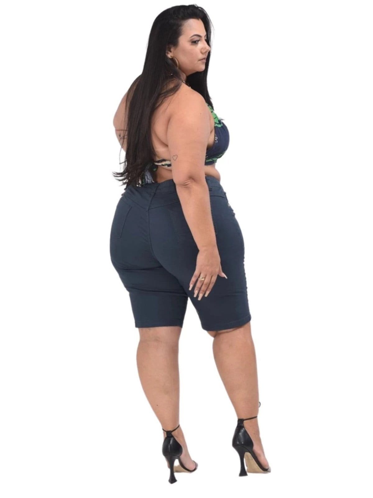 Vista 2 Short Bermuda Feminino Plus Size Jeans Light Com Elatano JEANS LIGHT azul marinho