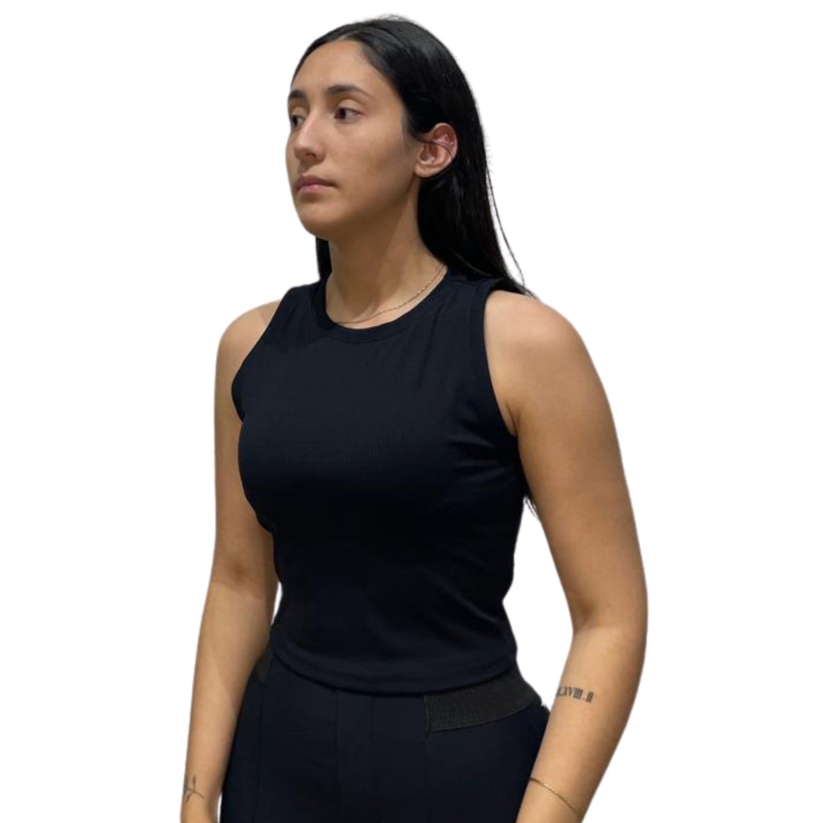 Vista 2 Top Cropped Justo Gola Redonda Flor de Lis preto