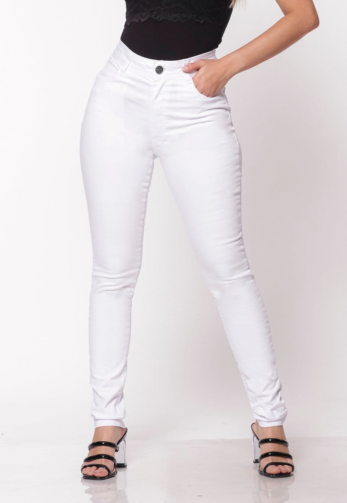 Calça Sarja Skinny Cintura Alta Conforto 7904 Branca
