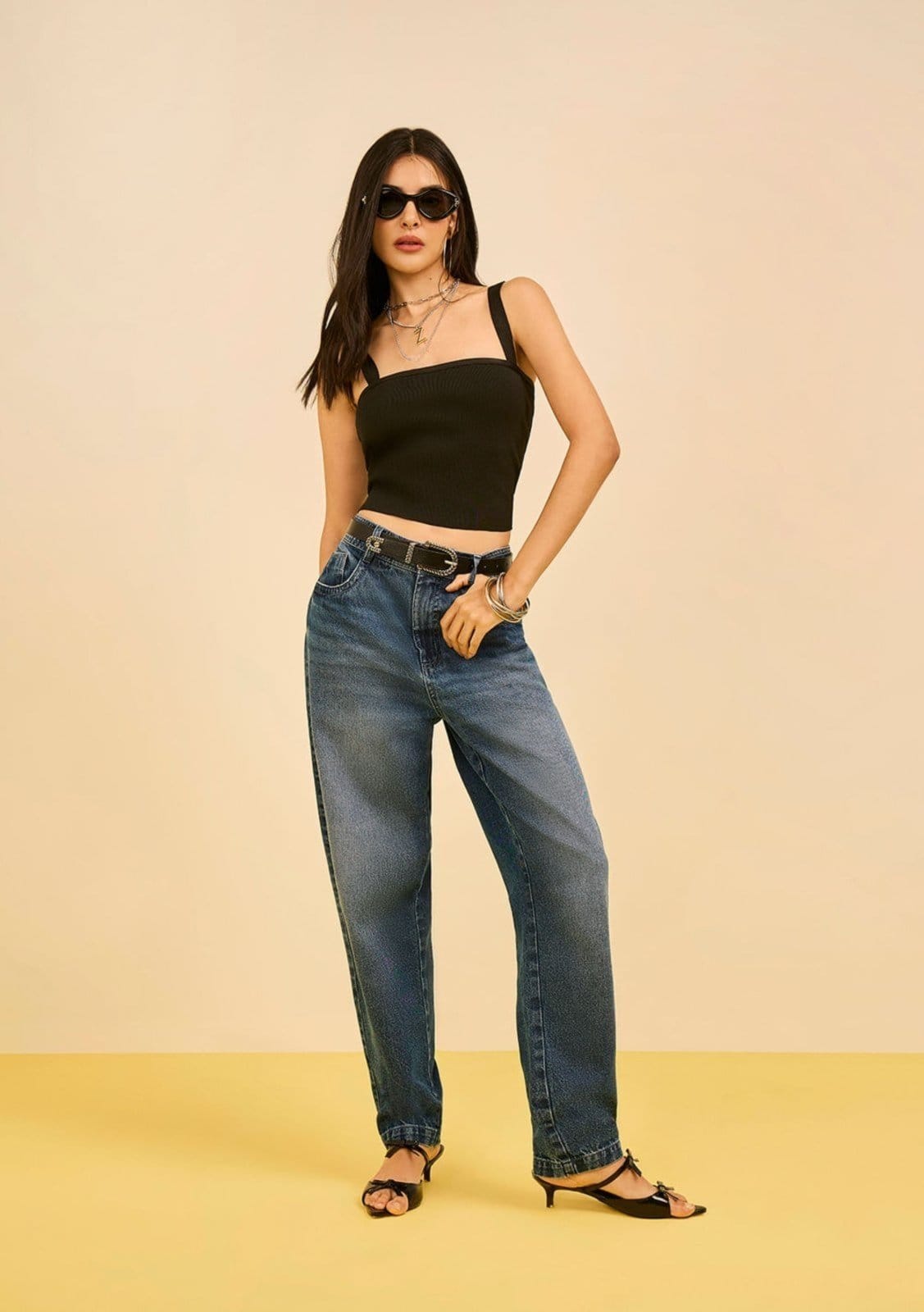 Vista principal Calça Zinco Mom Alta Zinco preto