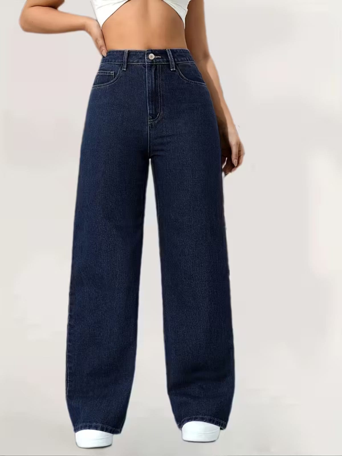 Calça Widleg Feminina Jeans Alpha Street Wear Estilo Gringa Fashion e Confortavel Azul Escura