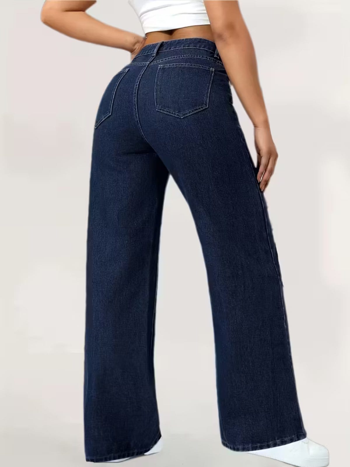 Vista 2 Calça Widleg Feminina Jeans Alpha Street Wear Estilo Gringa Fashion e Confortavel Azul Escura Alpha Street Wear jeans azul