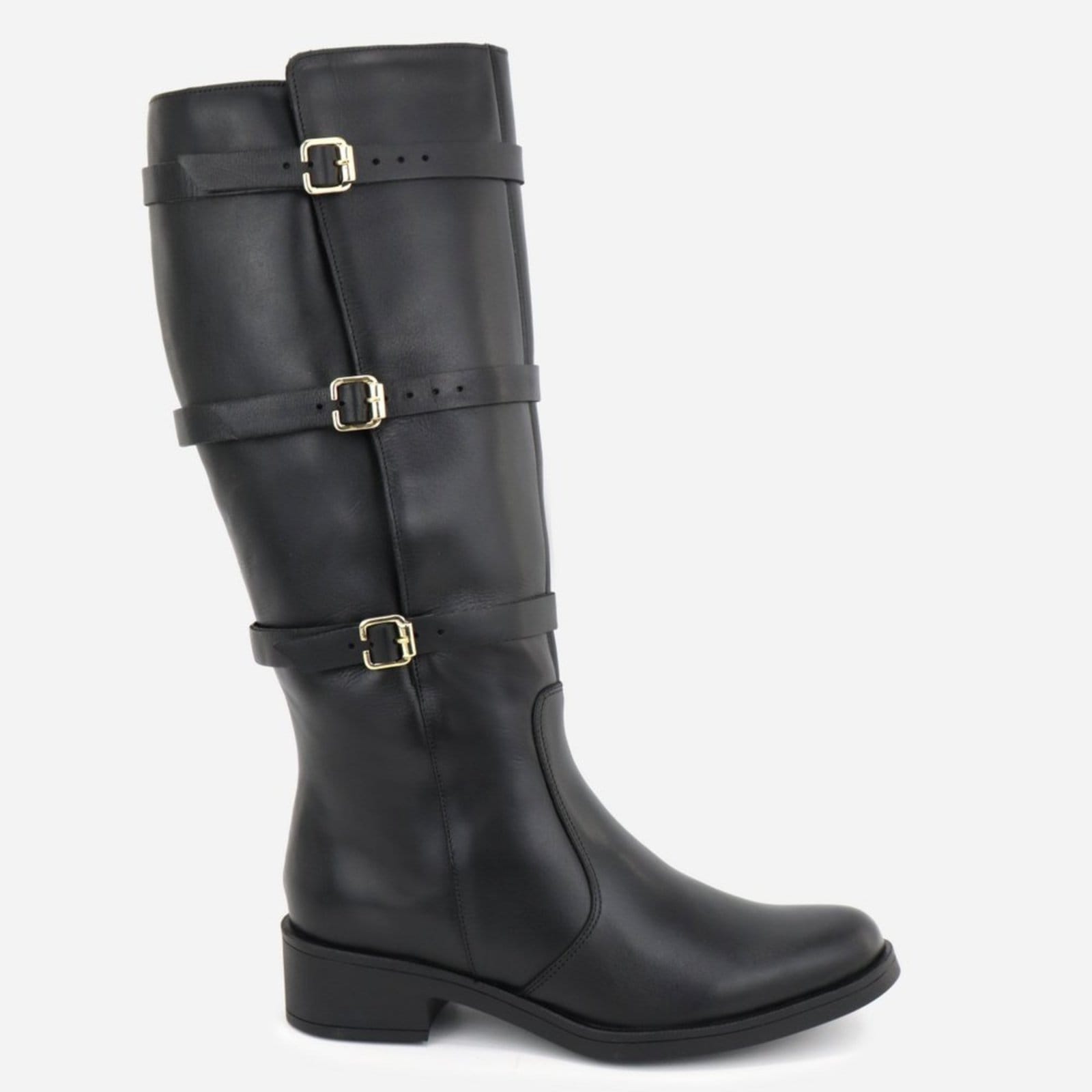 Vista 2 Bota Montaria Feminina Couro Legitimo Ajustável na Coxa Cano Longo Feminina Couro Preta Conforto MARIA PAULA preto