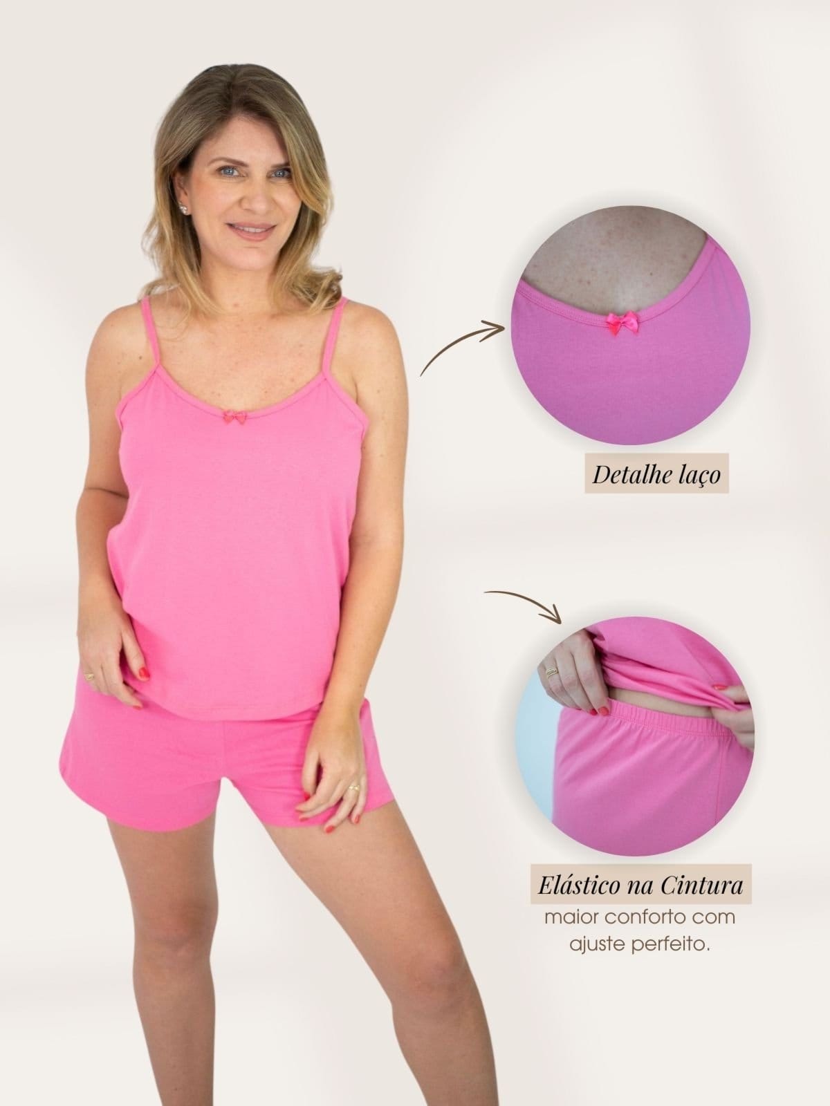 Vista 2 Pijama Feminino Alcinha Kelly Piante pink