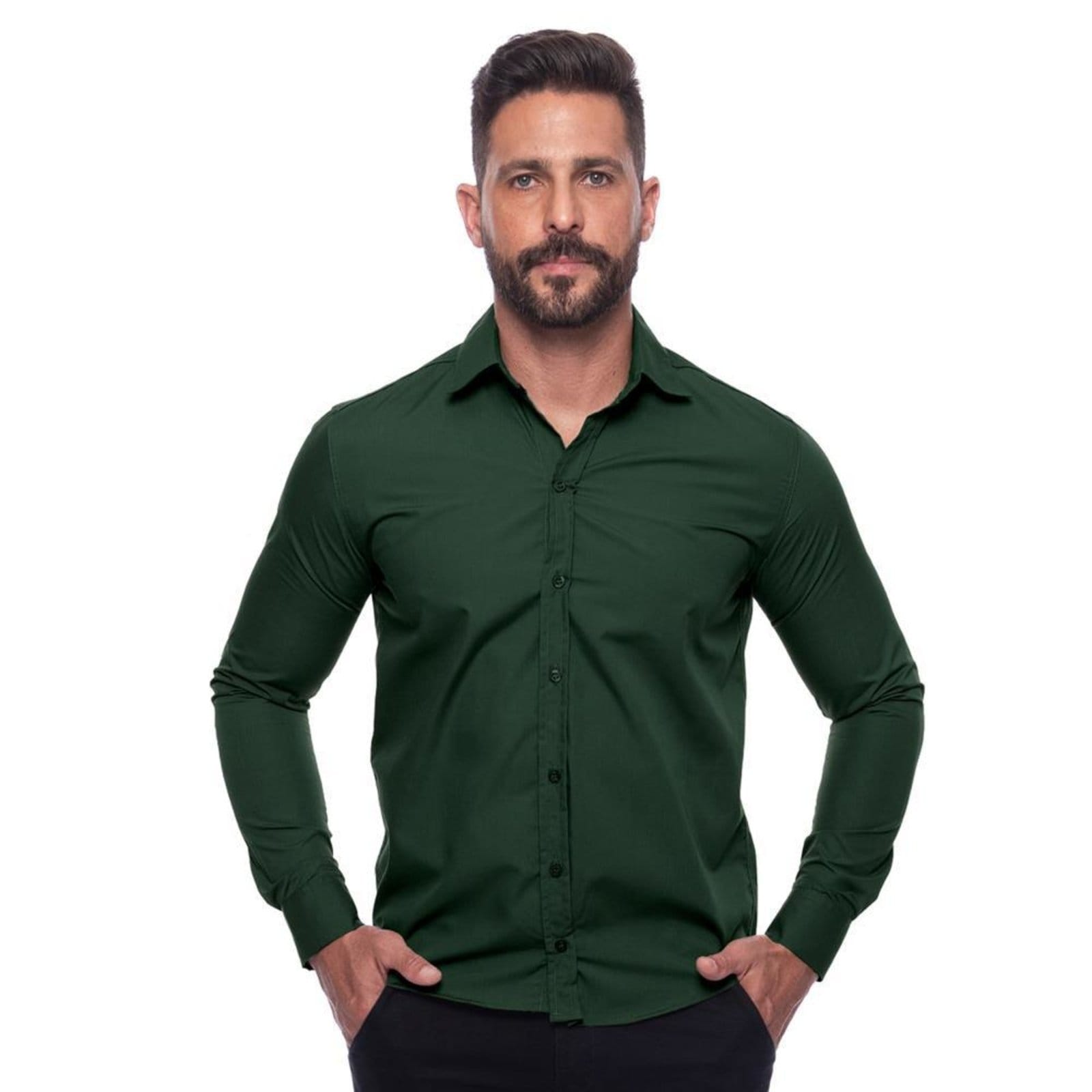 Camisa Social Masculina Slim Manga Longa Lisa Não Amassa Amarelo