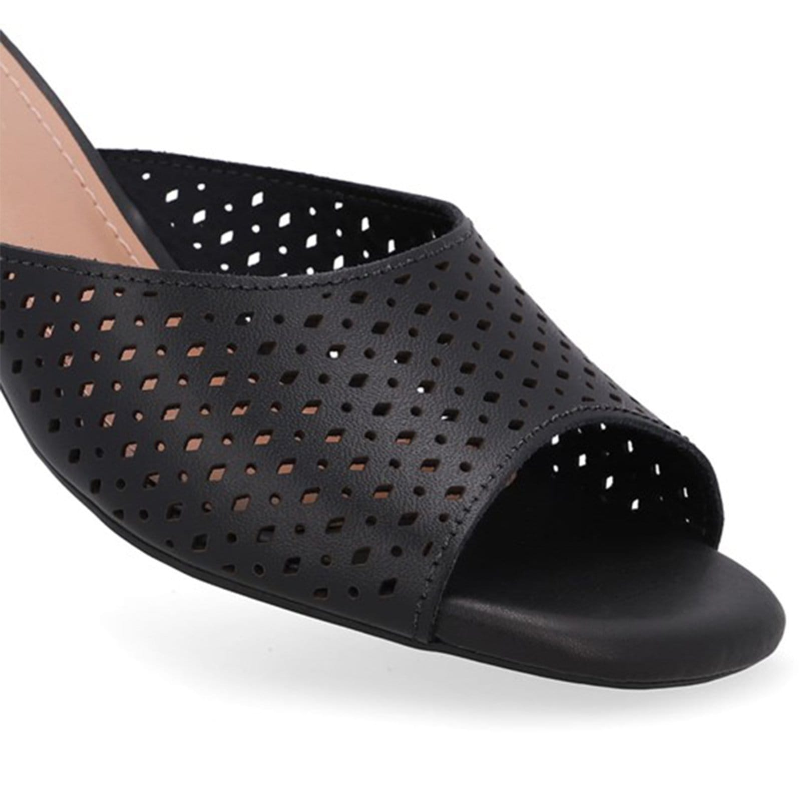 Vista 2 Tamanco Salto Bloco Couro Detalhe Laser Usaflex 001 Usaflex preto