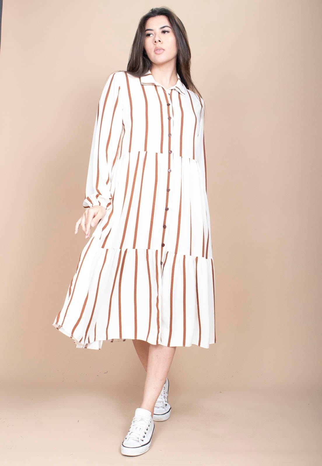 Vestido Cabanafree Midi Estampa Essencial Listrada