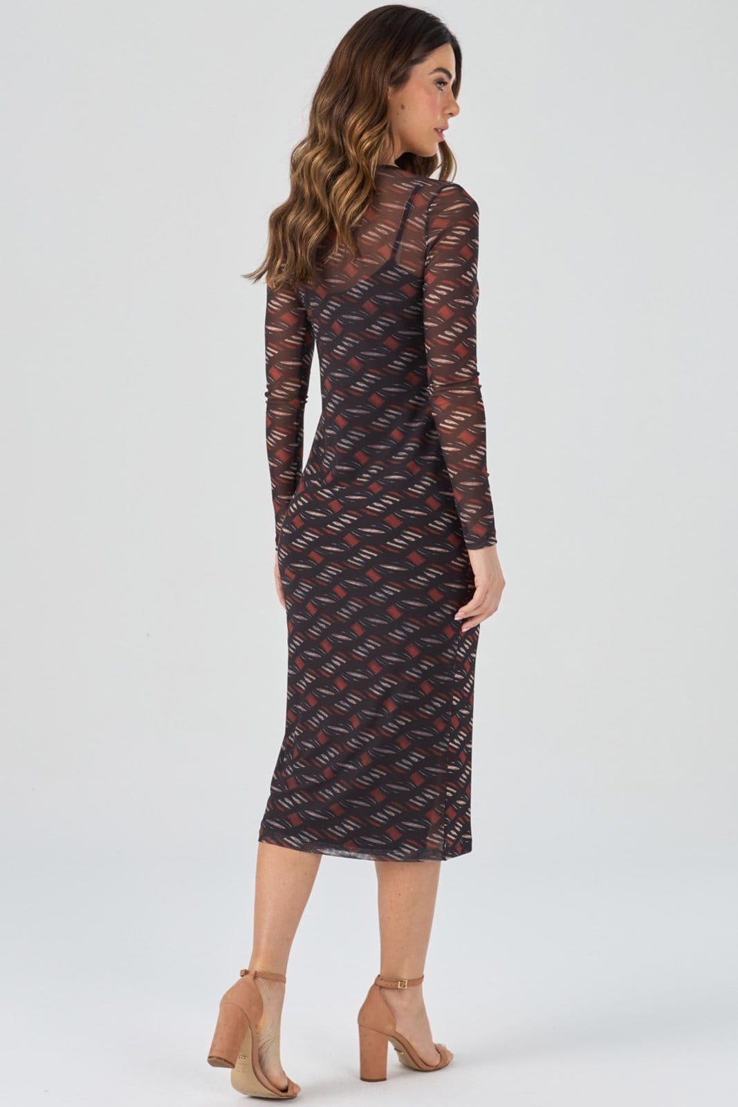 Vista principal Vestido Midi PKS Tule Estampa Geométrica PKS preto