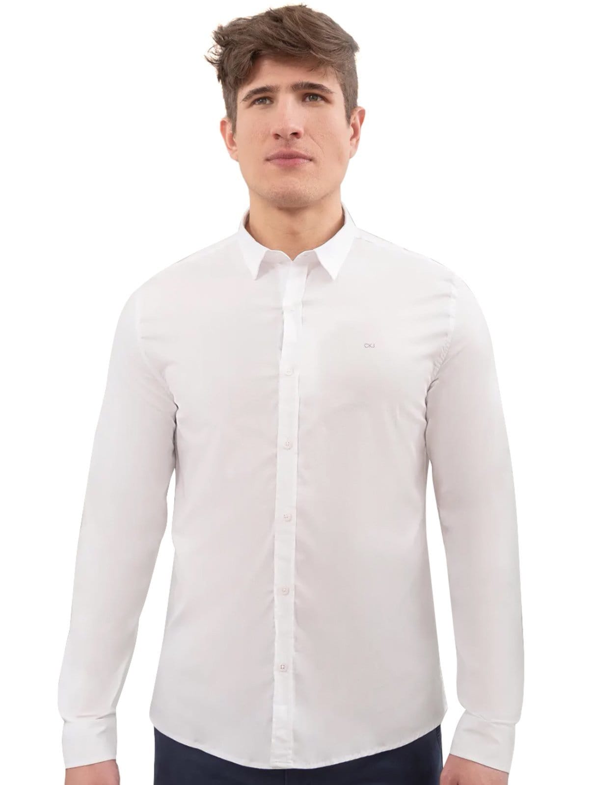 Camisa Calvin Klein Jeans Masculina Slim Fit New CKJ Logo Branca