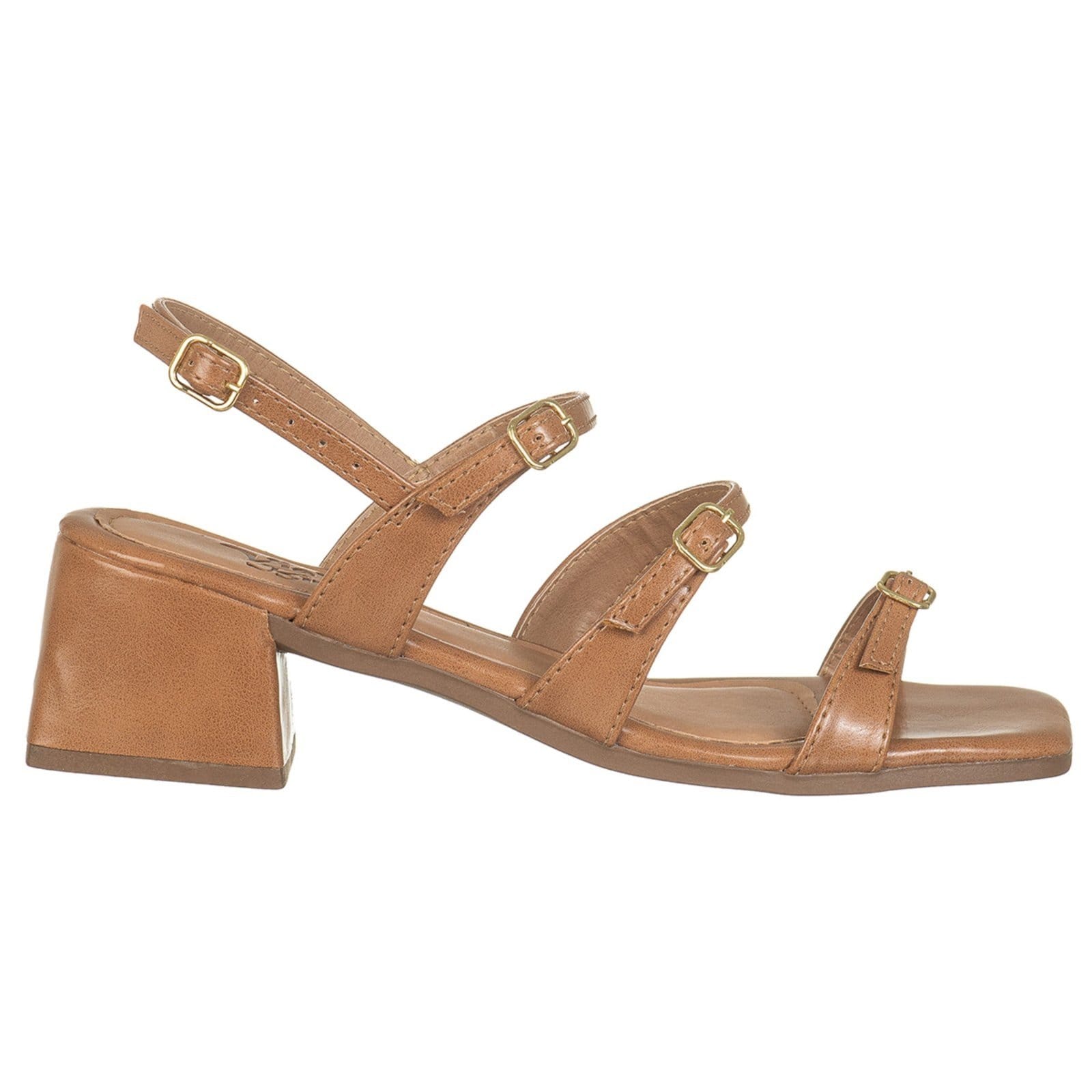 Vista 2 Sandália Feminina Salto Médio Via Birigui C/ Tiras e Fivelas Caramelo Claro VB Calçados preto
