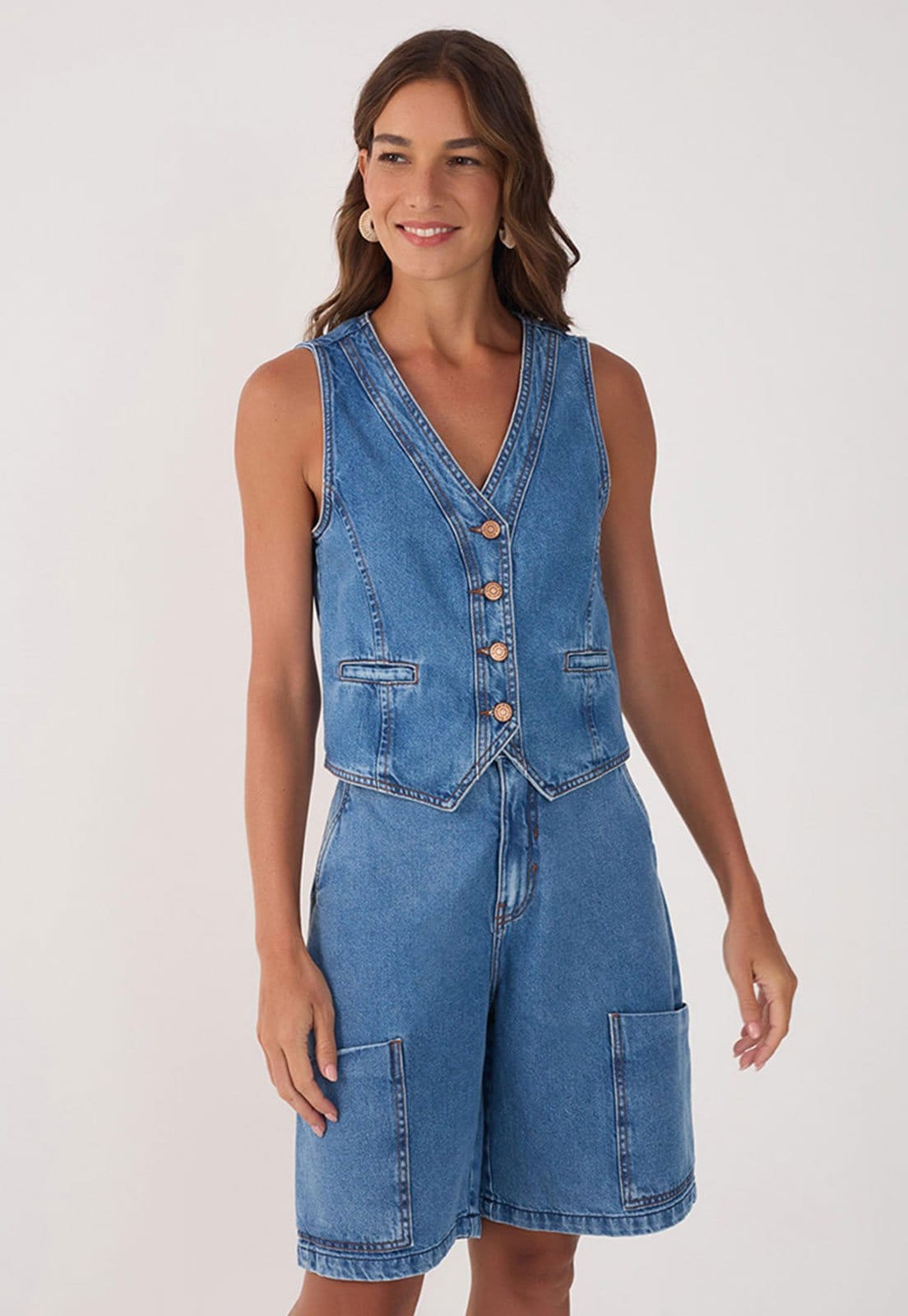 Vista 2 Bermuda Jeans Dress To Reta Pockets Dress to azul