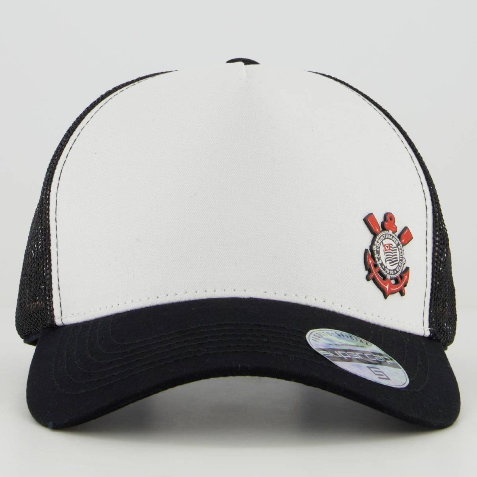 Vista 2 Boné Corinthians Trucker e Preto Supercap branco