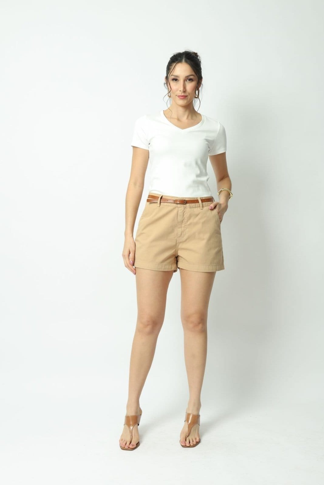 Shorts Sarja Bolso-Faca Bege