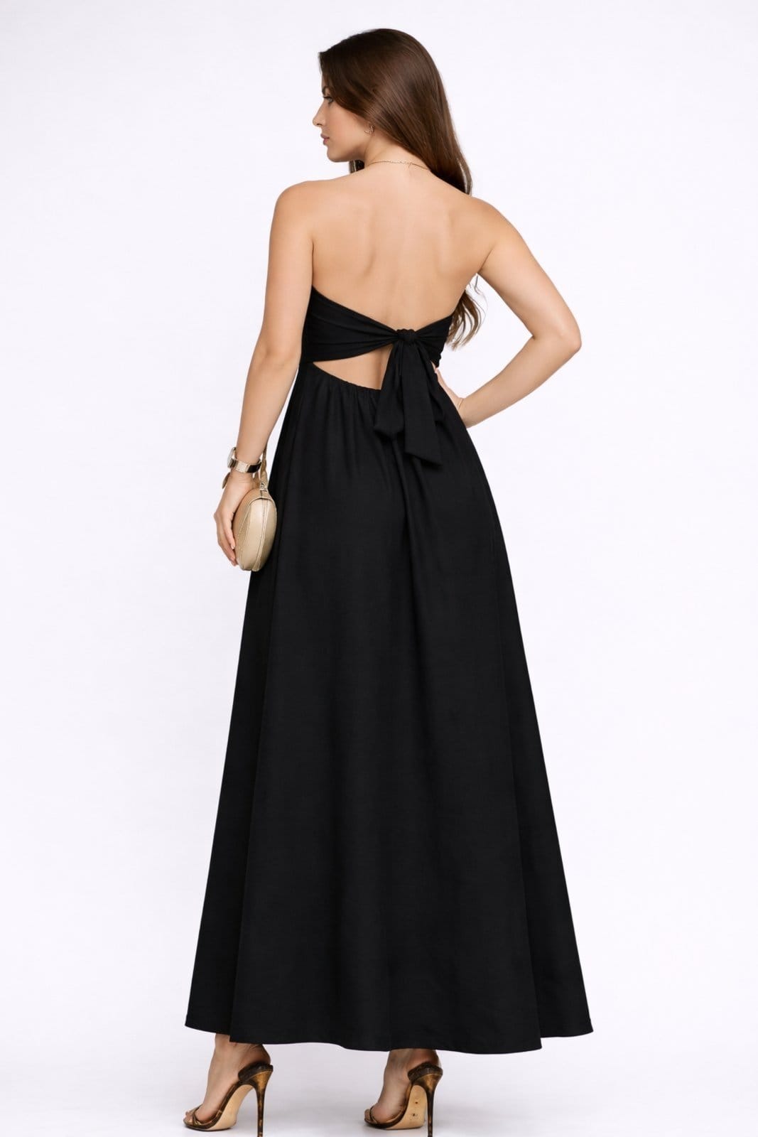 Vista 2 Vestido Midi D Bell Outlet Fashion Toamara que Caia Amarração D BELL OUTLET FASHION preto