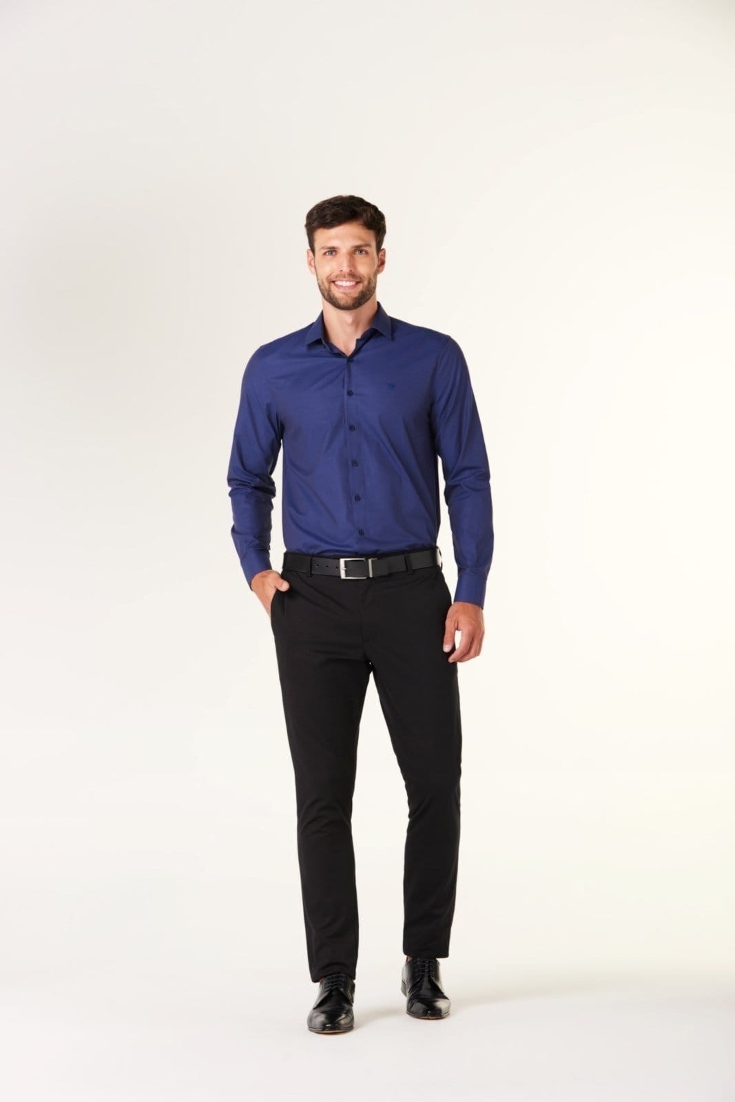 Camisa Traymon Slim Manga Longa Marinho
