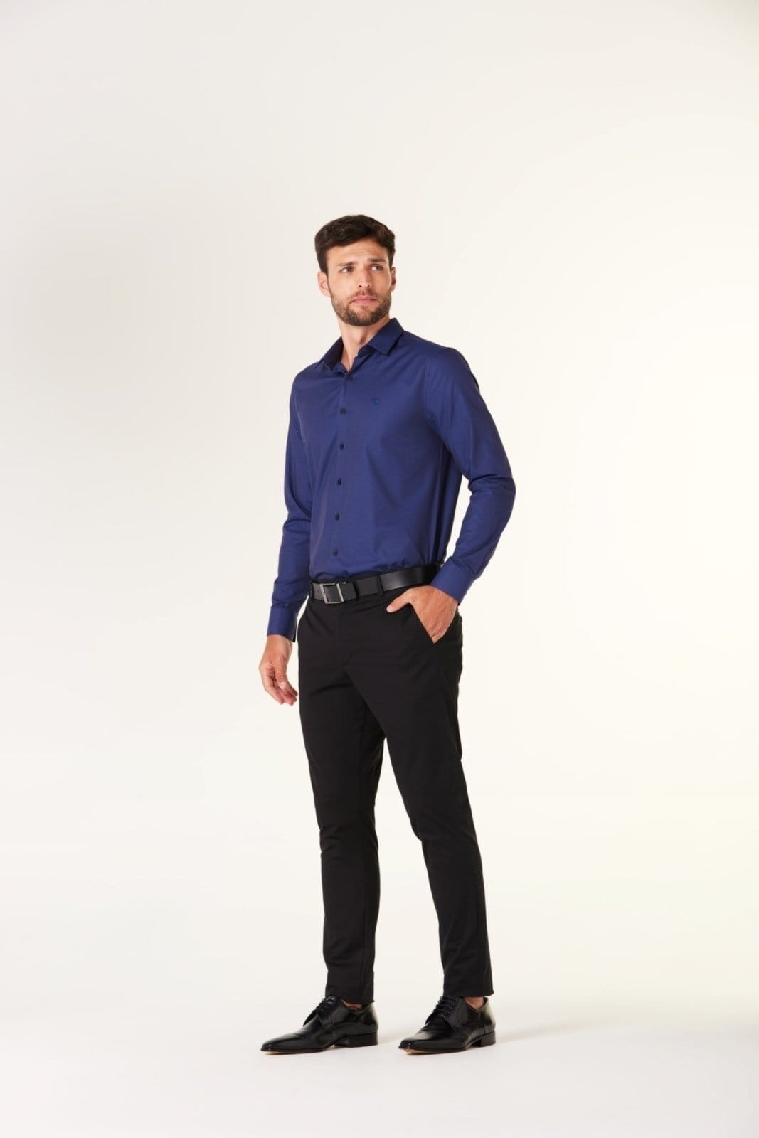 Vista 2 Camisa Traymon Slim Manga Longa Marinho Traymon azul marinho