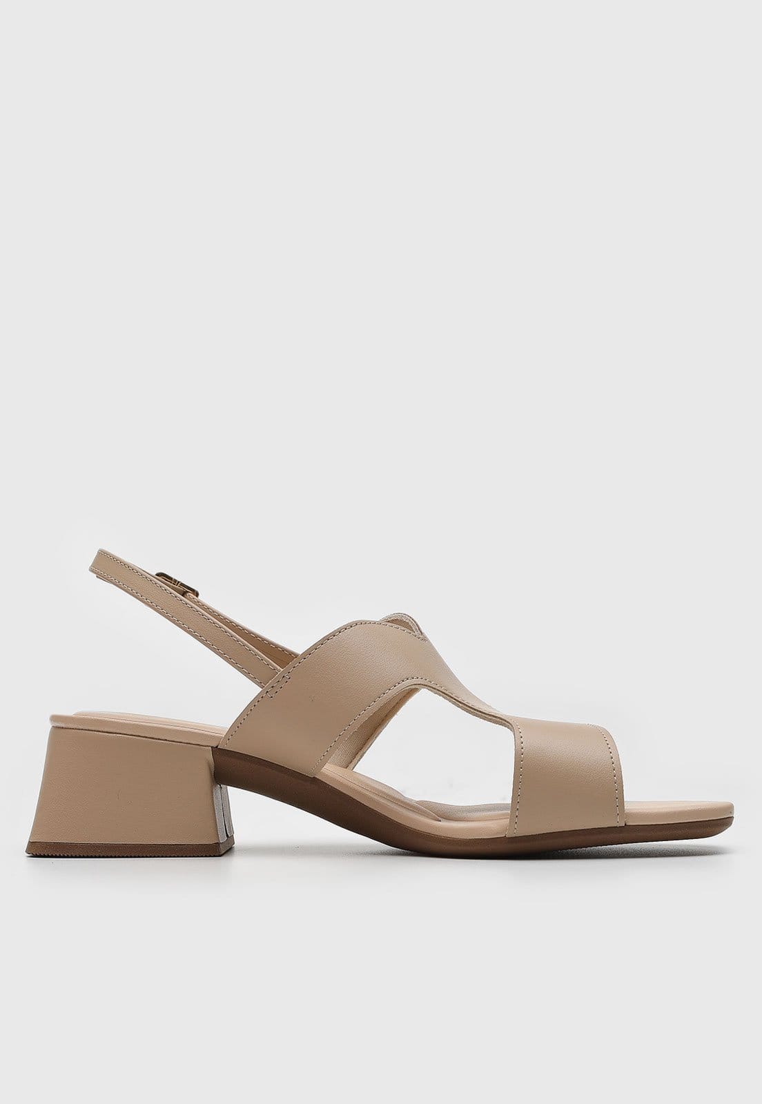 Vista 2 Sandália Feminina cê Salto Baixo Quadrado BEBECÊ bege