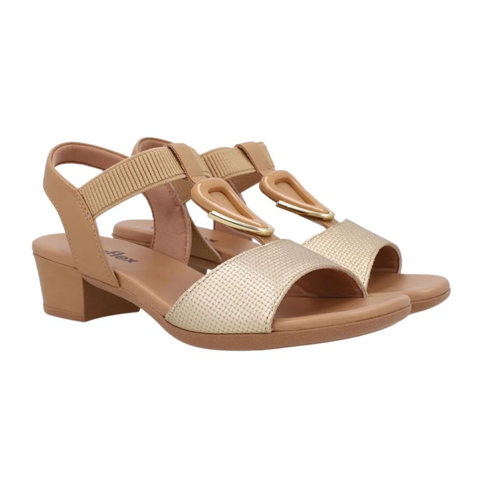 Vista 2 Sandália Feminina Salto Médio Grosso Usaflex Dourada Usaflex dourado