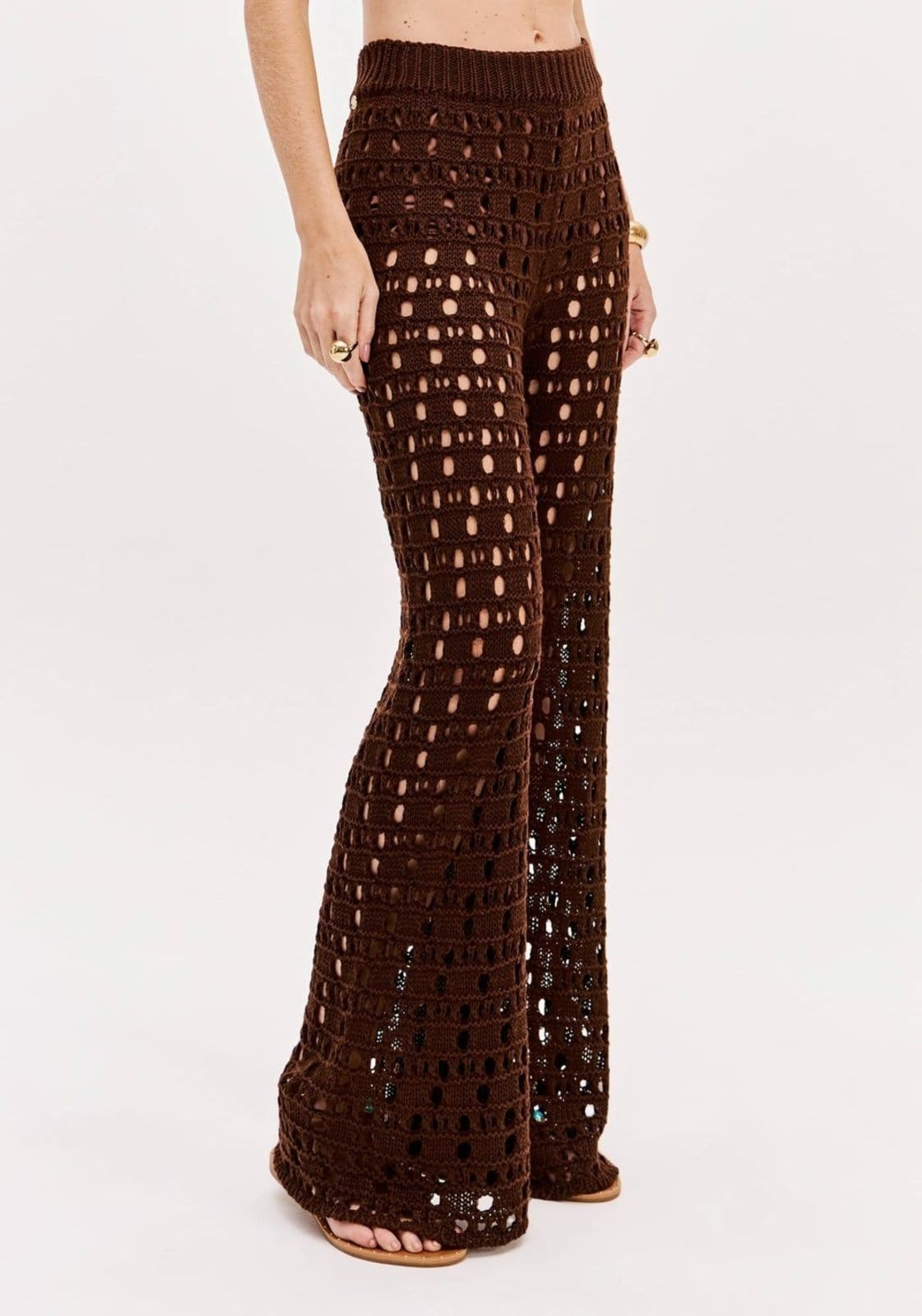 Vista 2 Calça Reta De Tricô Cintura Alta Lança Perfume verde