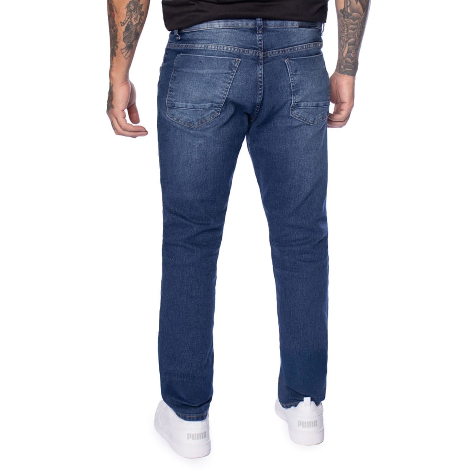 Vista 2 Calça Jeans Masculina Gangster Modelagem Reta Escuro Gangster azul