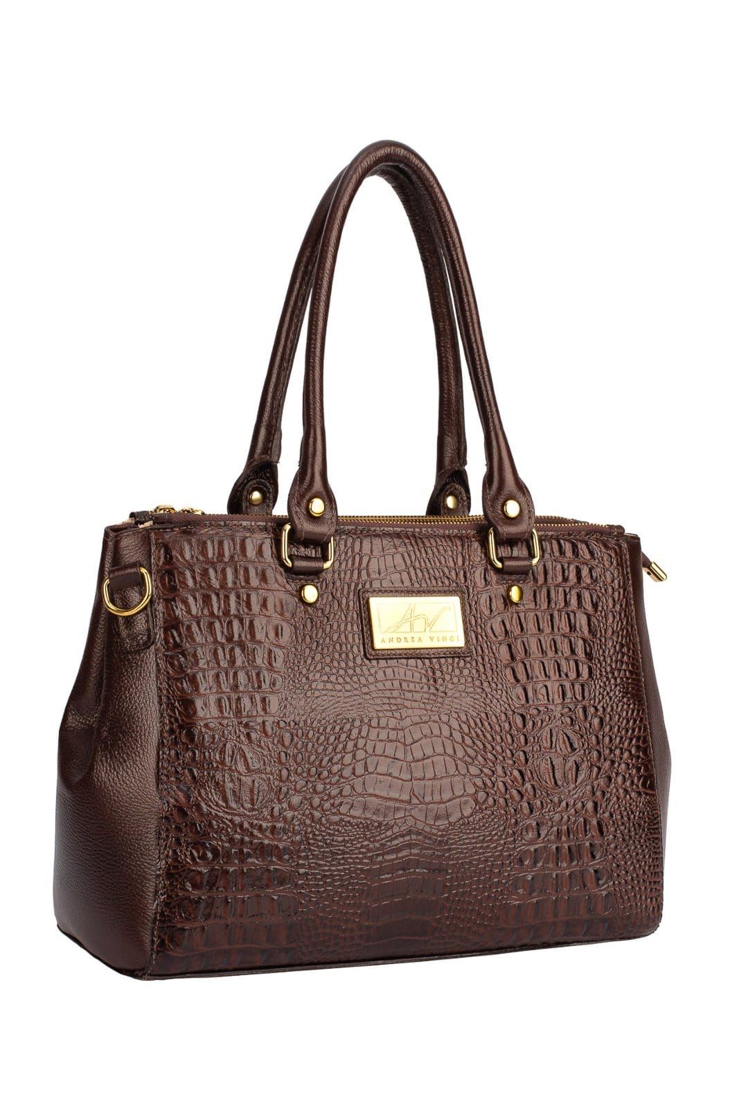 Vista 2 Bolsa de couro croco grande com divisórias Toffee - Café Andrea Vinci vermelho