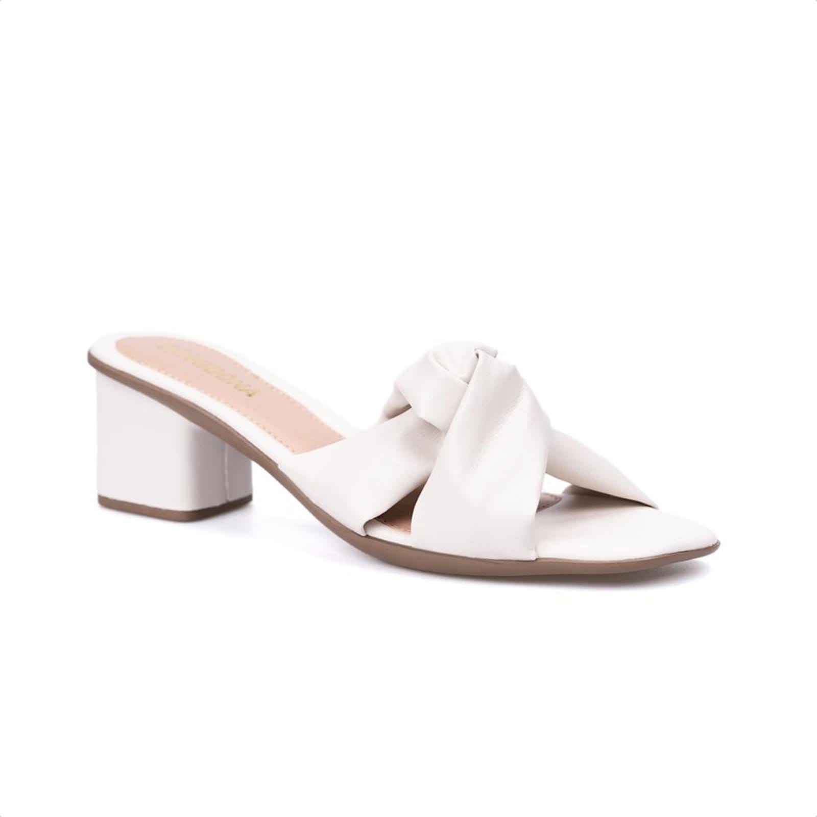 Vista principal Sandália Feminina Off White Laço Bico Quadrado Salto Médio Bloco Domidona off-white white