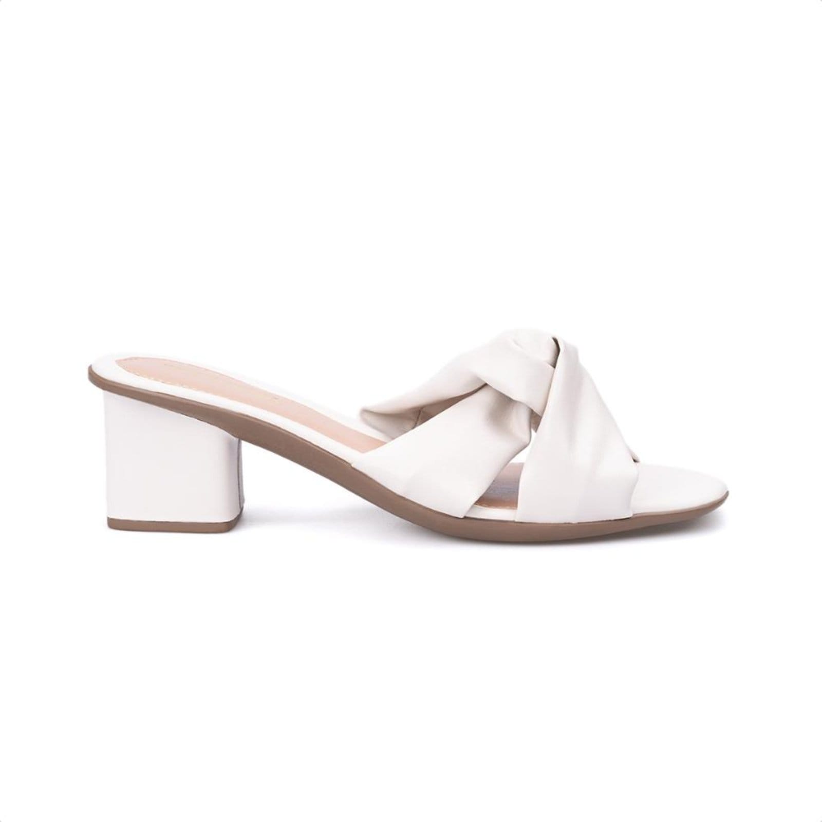Vista 2 Sandália Feminina Off White Laço Bico Quadrado Salto Médio Bloco Domidona off-white white