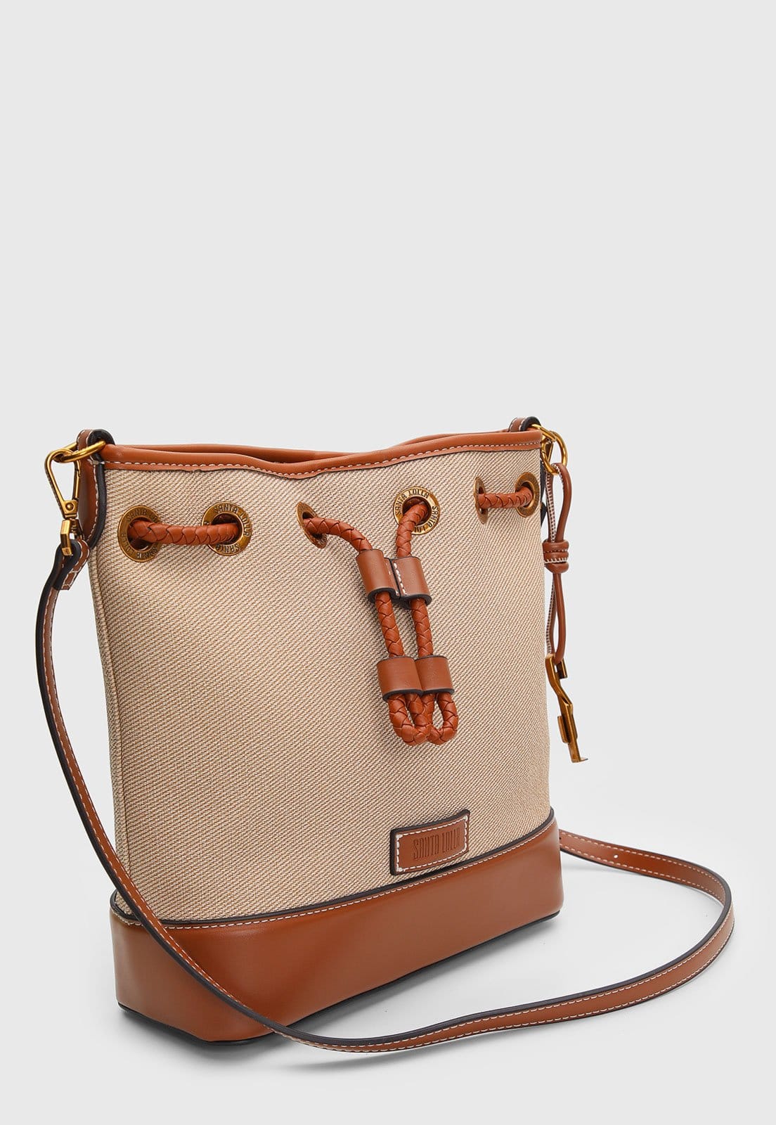 Vista 2 Bolsa Bucket Santa Lolla Média e Bege Santa Lolla caramelo