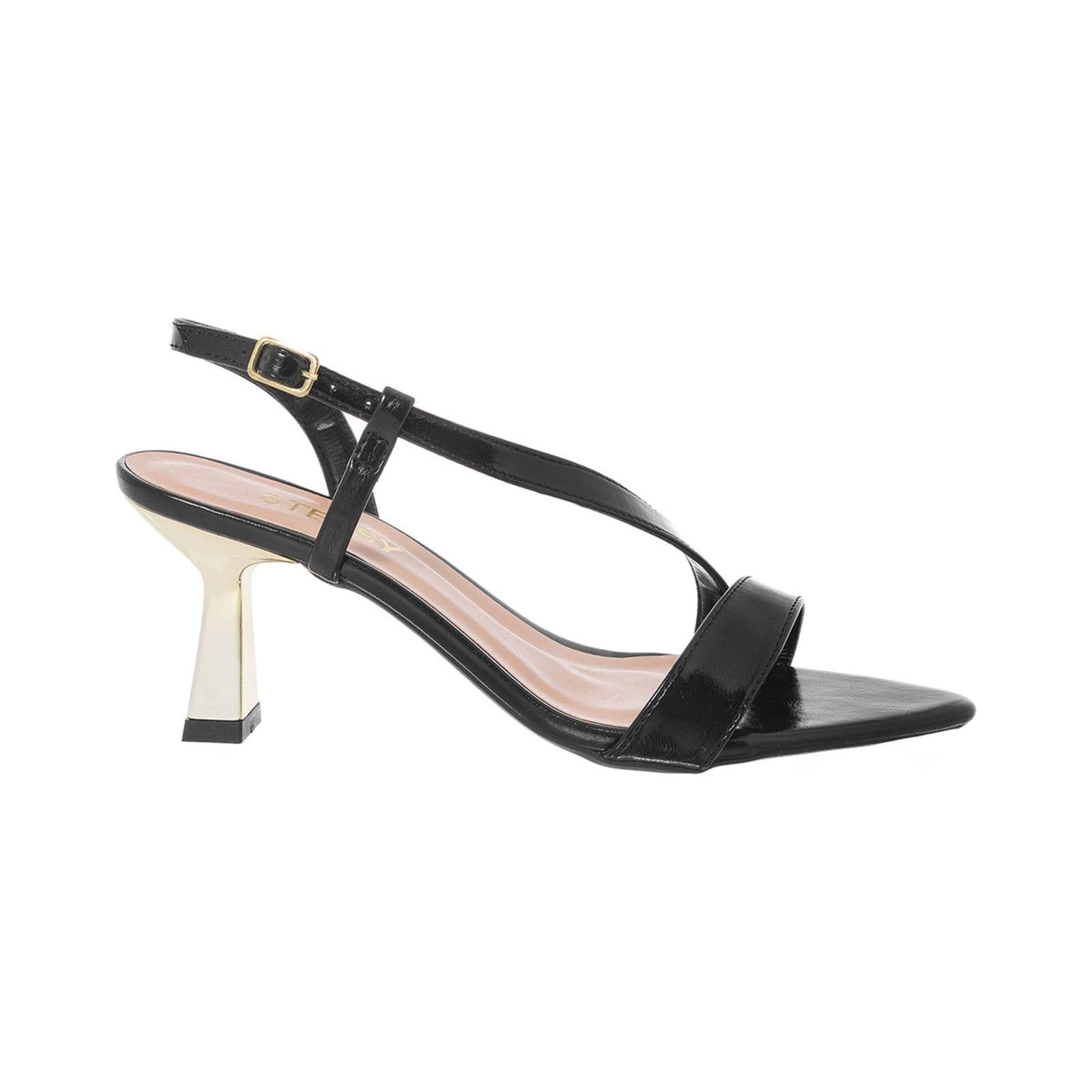 Sandália Feminina Stessy Salto Taça Cromado Bico Folha Elegante Premium