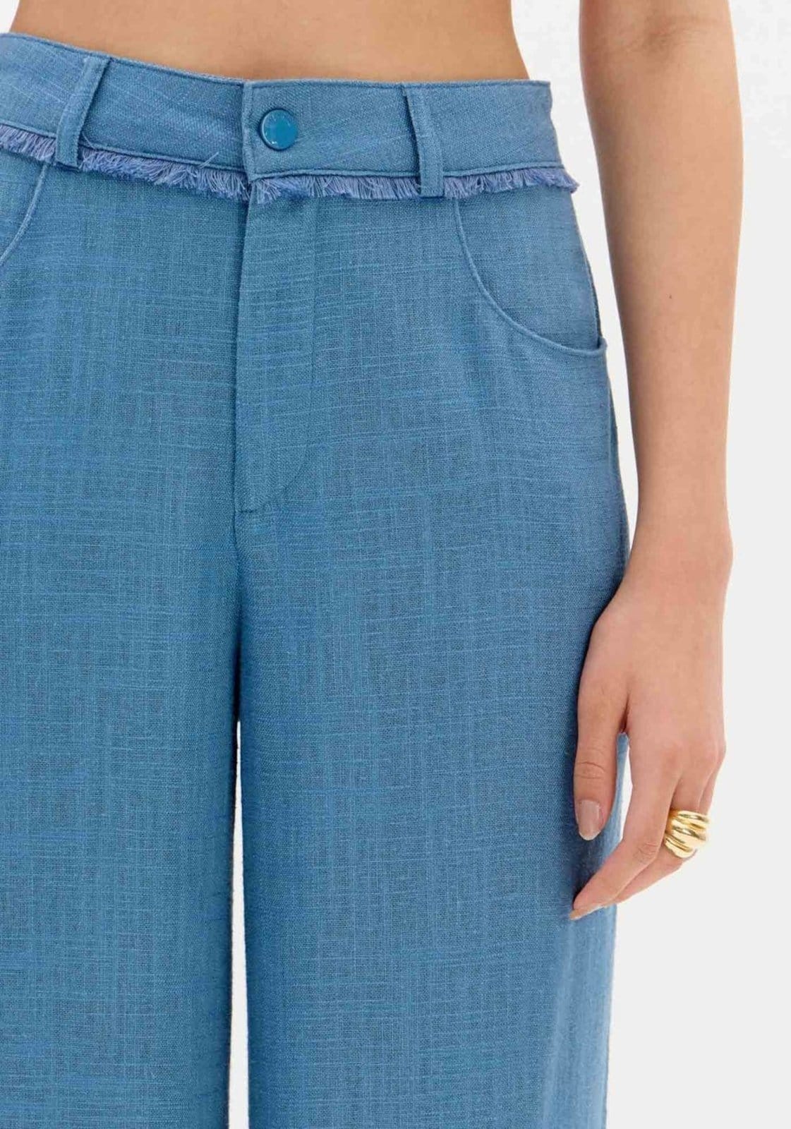 Vista 2 Calça Wide Leg Cintura Média Com Linho My Favorite Things azul