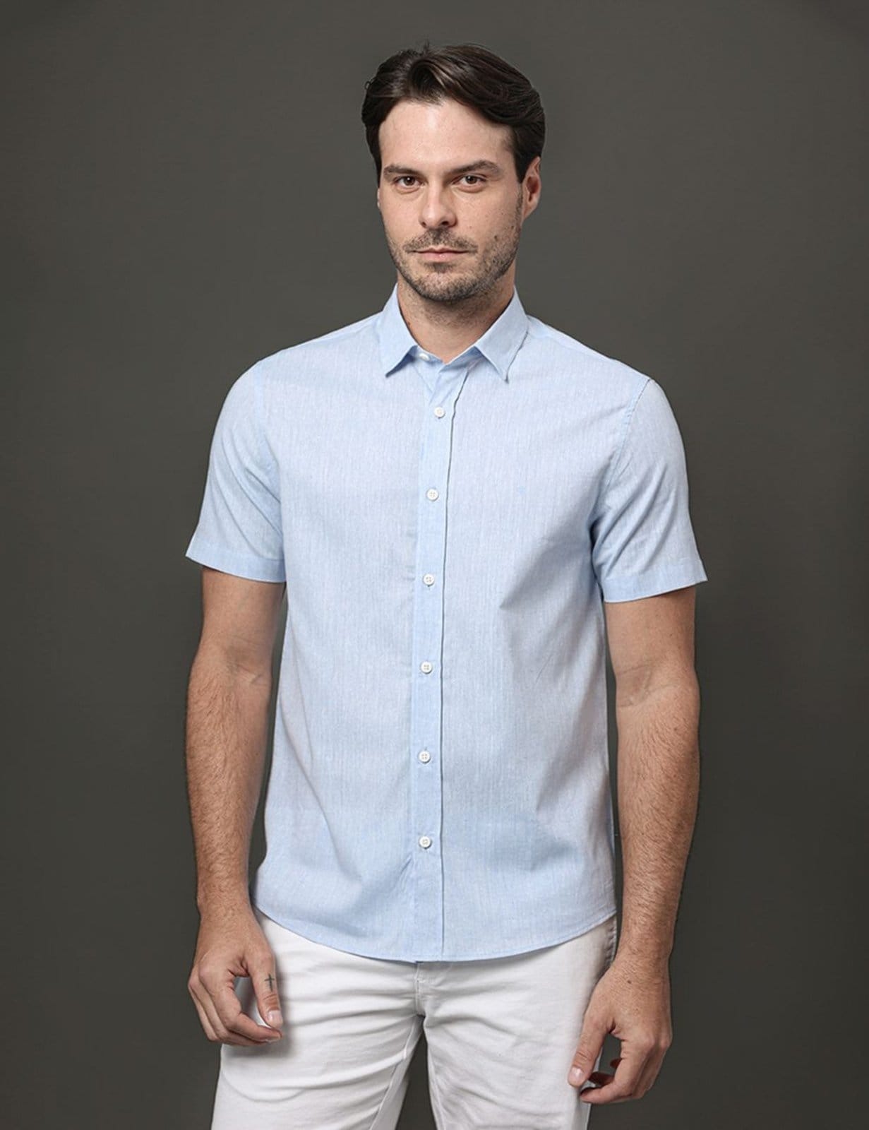 Vista principal Camisa Masculina Linen Cotton Calvin Klein Jeans Claro Calvin Klein Jeans azul