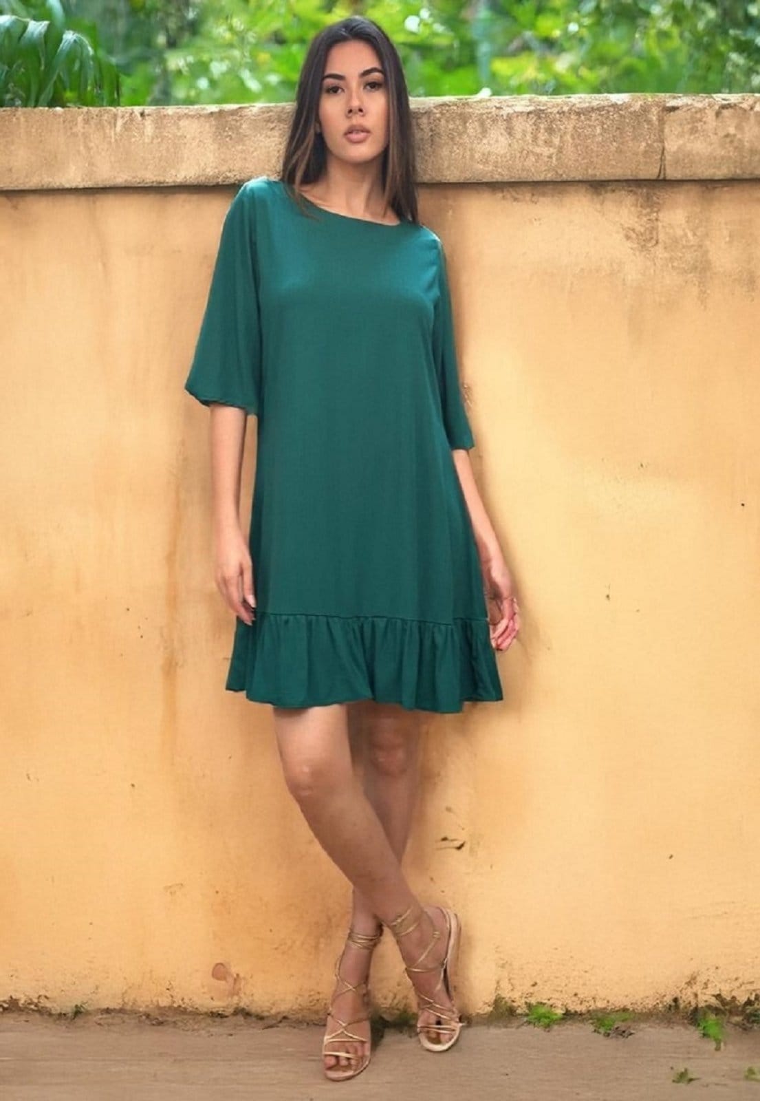Vestido Curto Viscose Estampa Musgo
