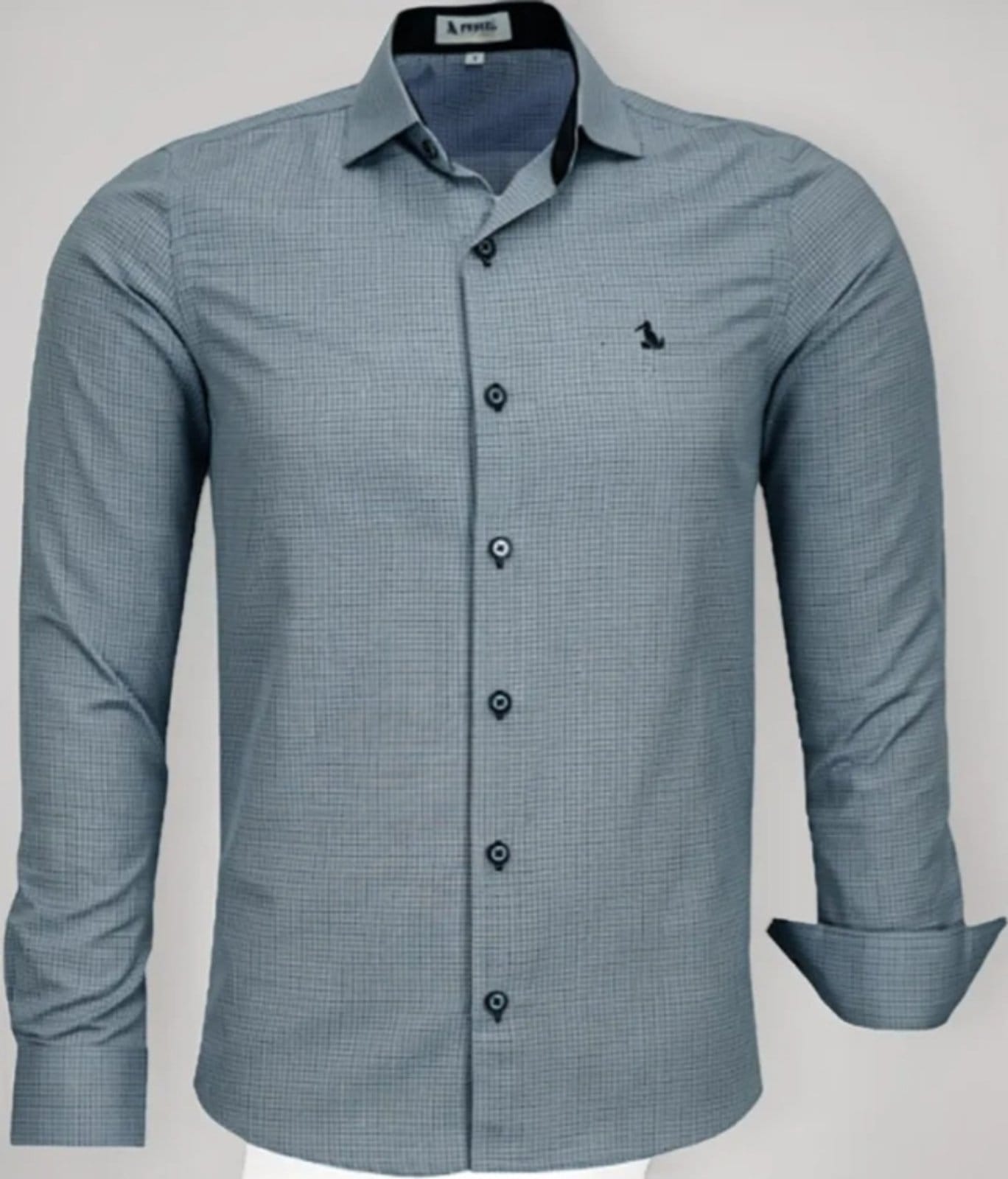 Camisa Social Amil Slim Stay Misto Micro Estampa Manga Longa Luxo Chumbo