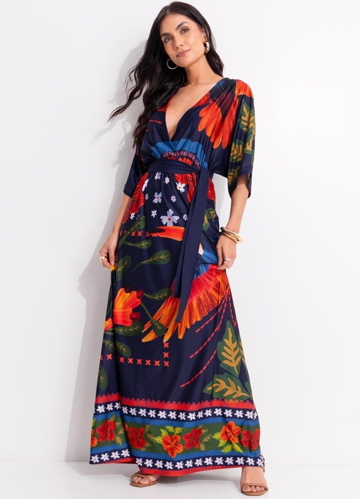 Vista principal Vestido Em Malha Fria Quintess Encanto Tropical Quintess azul
