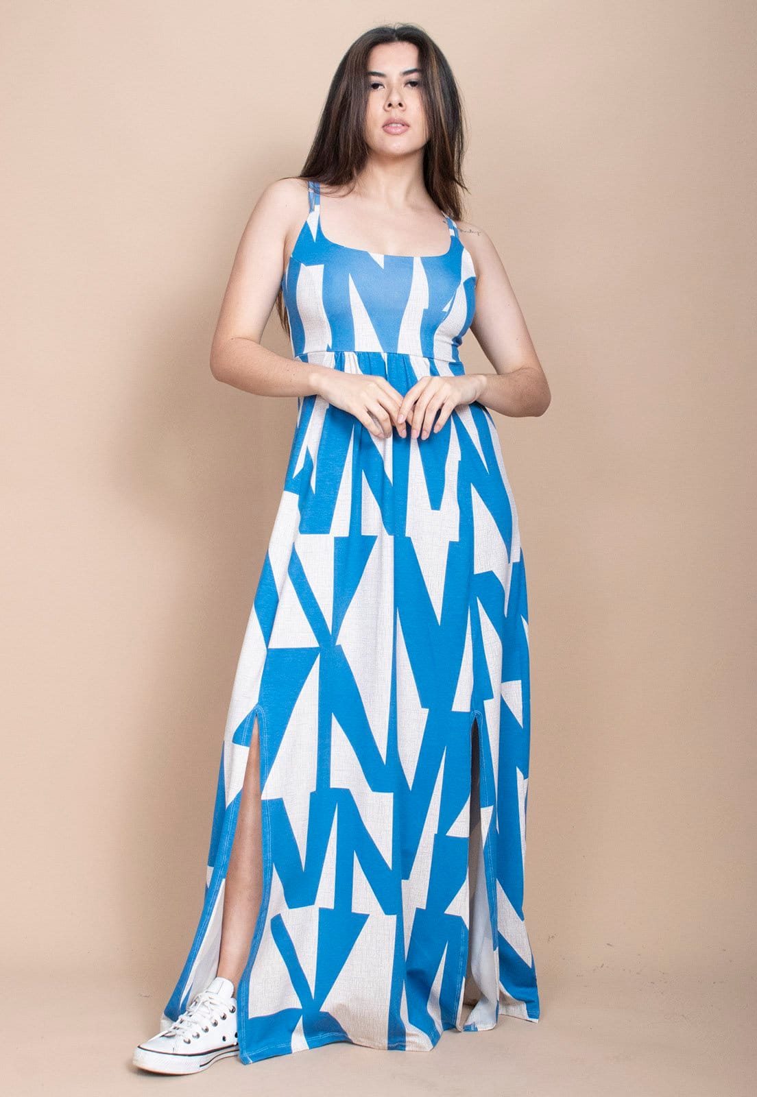 Vista 2 Vestido Cabanafree Longo Malha Geometrico Blue Cabanafree azul/off-white blue