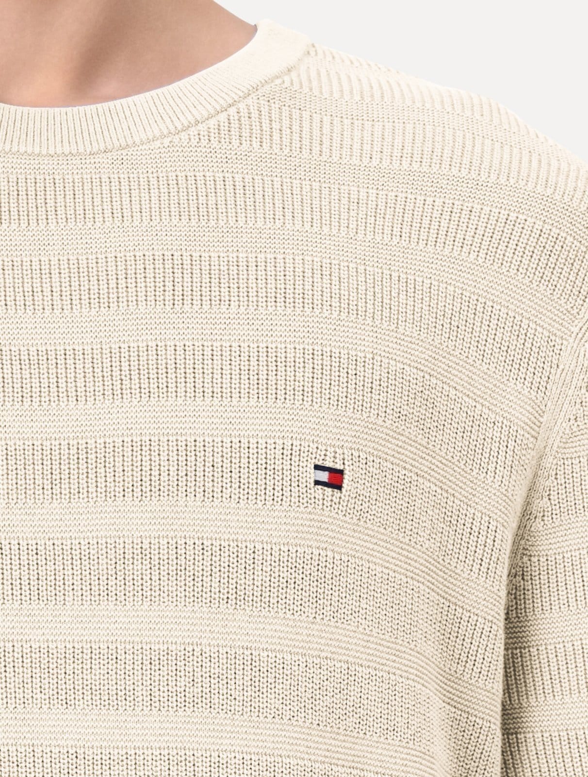 Vista 2 Suéter Tommy Jeans Masculino C-Neck Stripe Structured Off-White Tommy Jeans off-white white