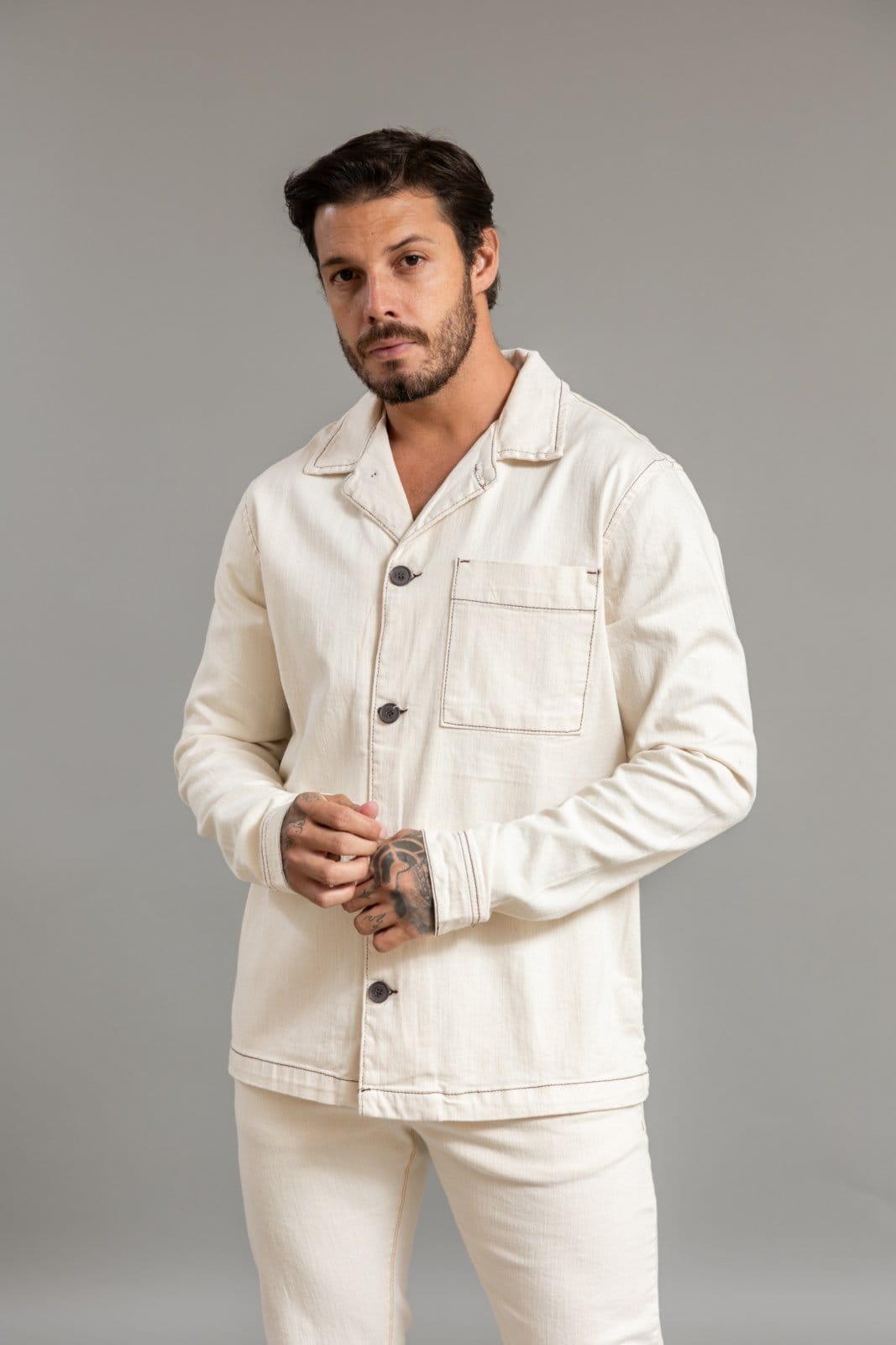 Jaqueta Parka Masculina de Sarja Off White Grande