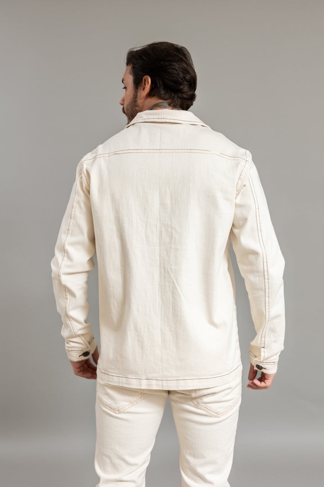 Vista 2 Jaqueta Parka Masculina de Sarja Off White Grande DIALOGO amarelo/bege/branco/bronze/cobre/off-white/prata white