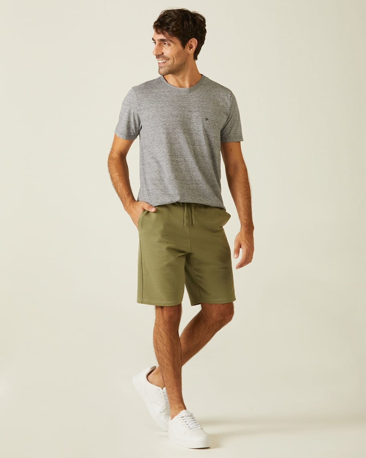 Vista principal Bermuda Básica Masculina Cintura édia Em Moletom Sem Flanela Malwee verde