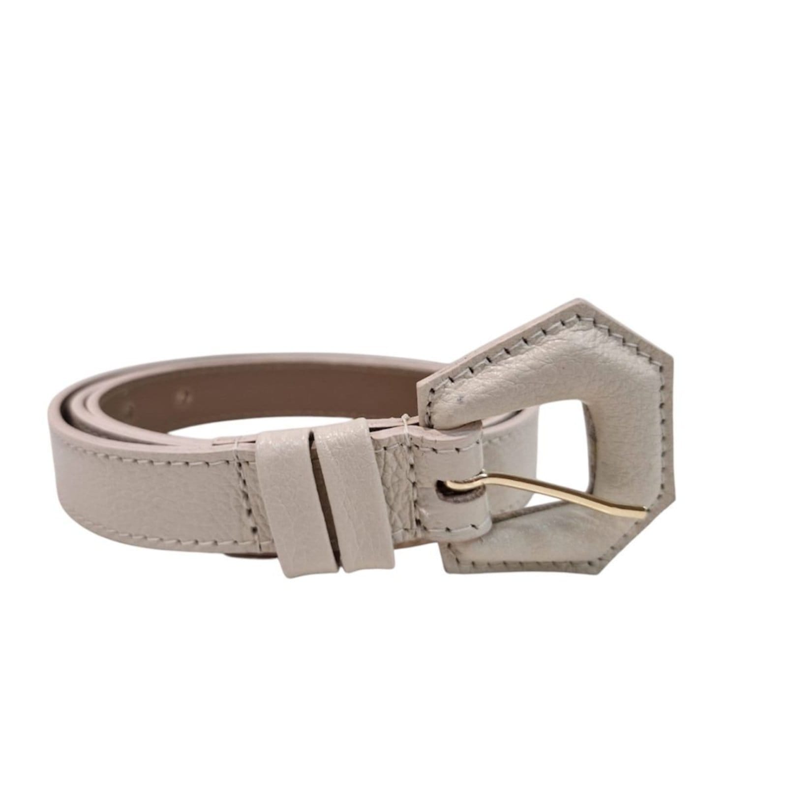Vista principal Cinto Fino Feminino em Couro Fivela Encapada Off White 025 Mariart off-white white