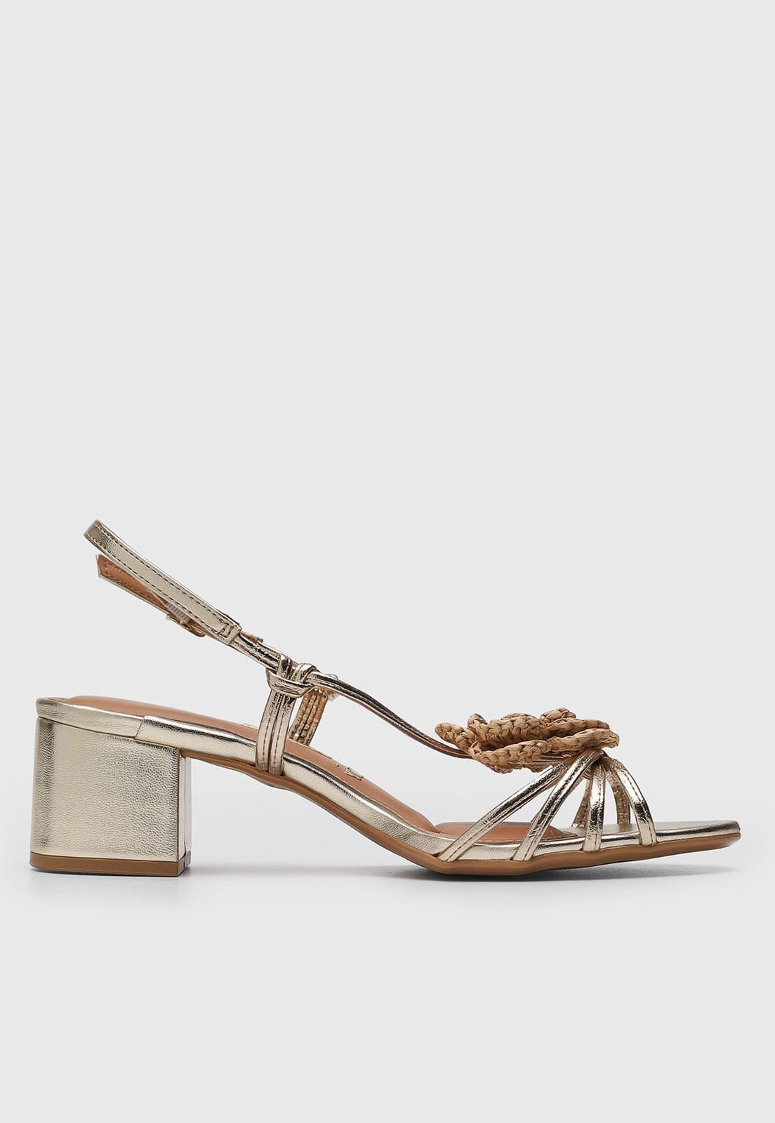 Vista 2 Sandália Feminina Vizzano Salto Bloco Flor Metalizada VIZZANO dourado