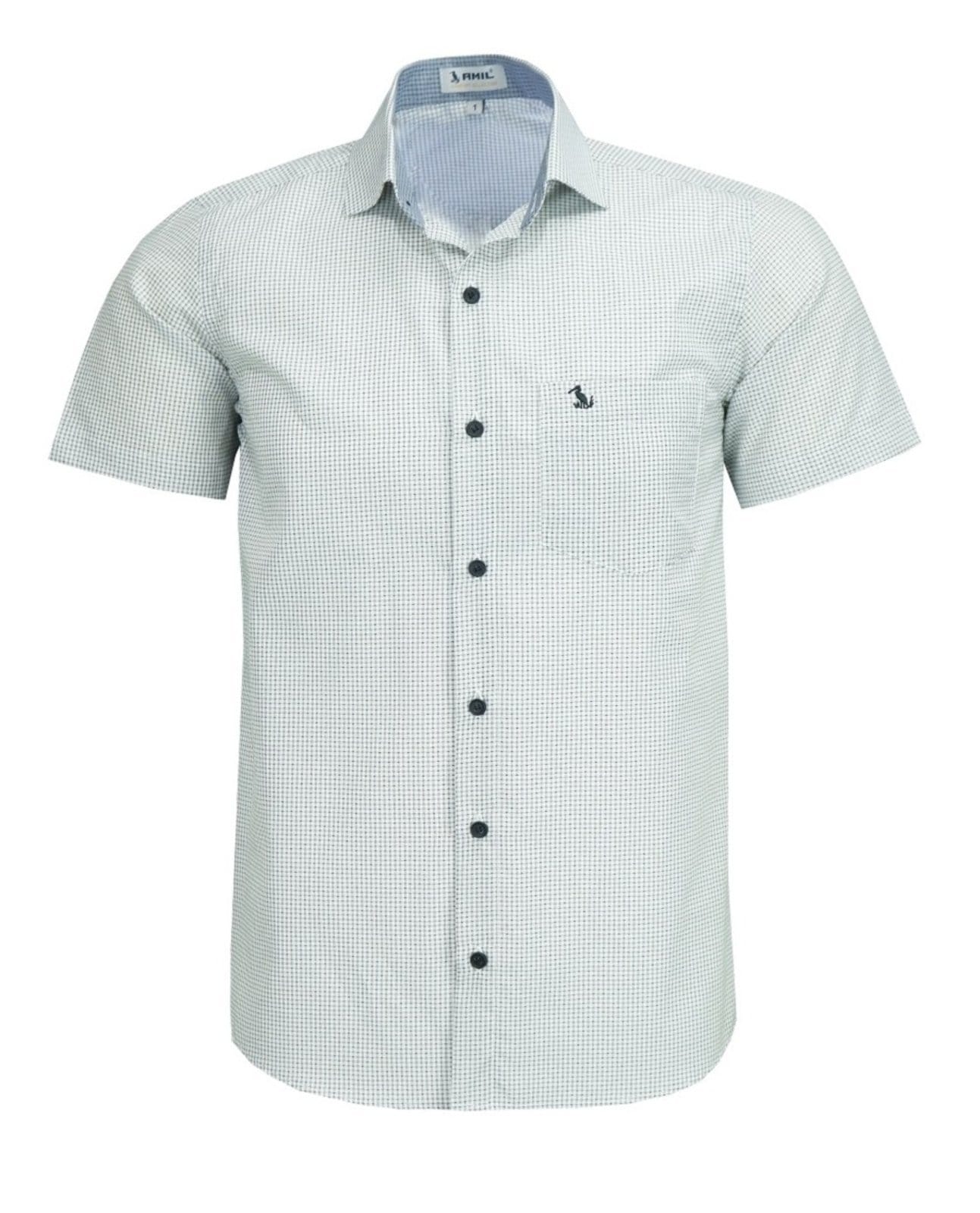 Camisa Social Amil Estampado Comfort Ferrix Manga Curta Misto Bco/Preto