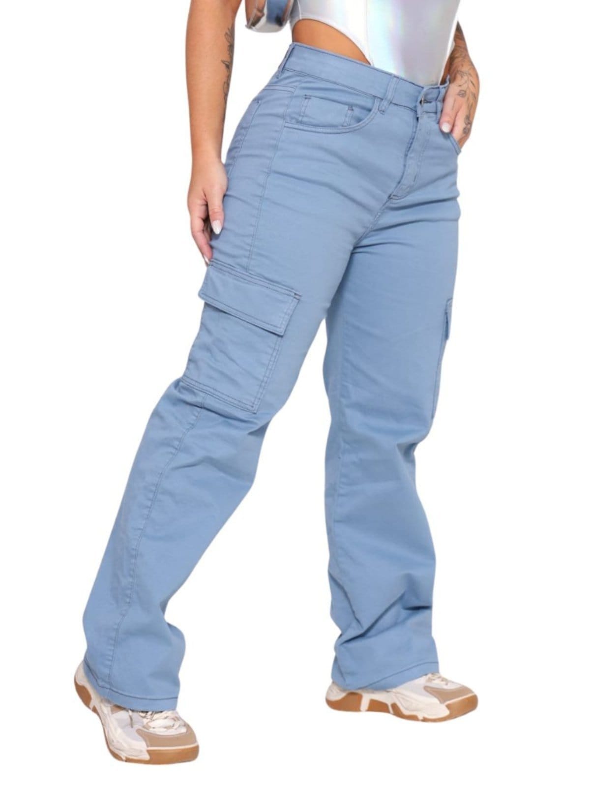 Vista principal Calça Feminina Jeans Light Cargo Claro JEANS LIGHT azul