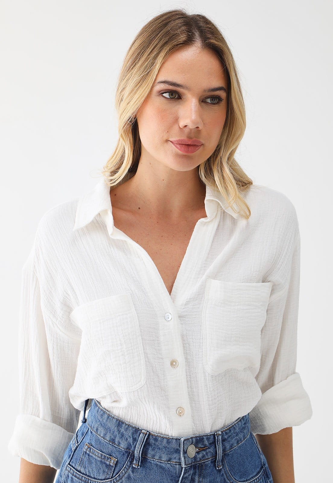 Camisa TOPSHOP Reta Texturizada Off-White