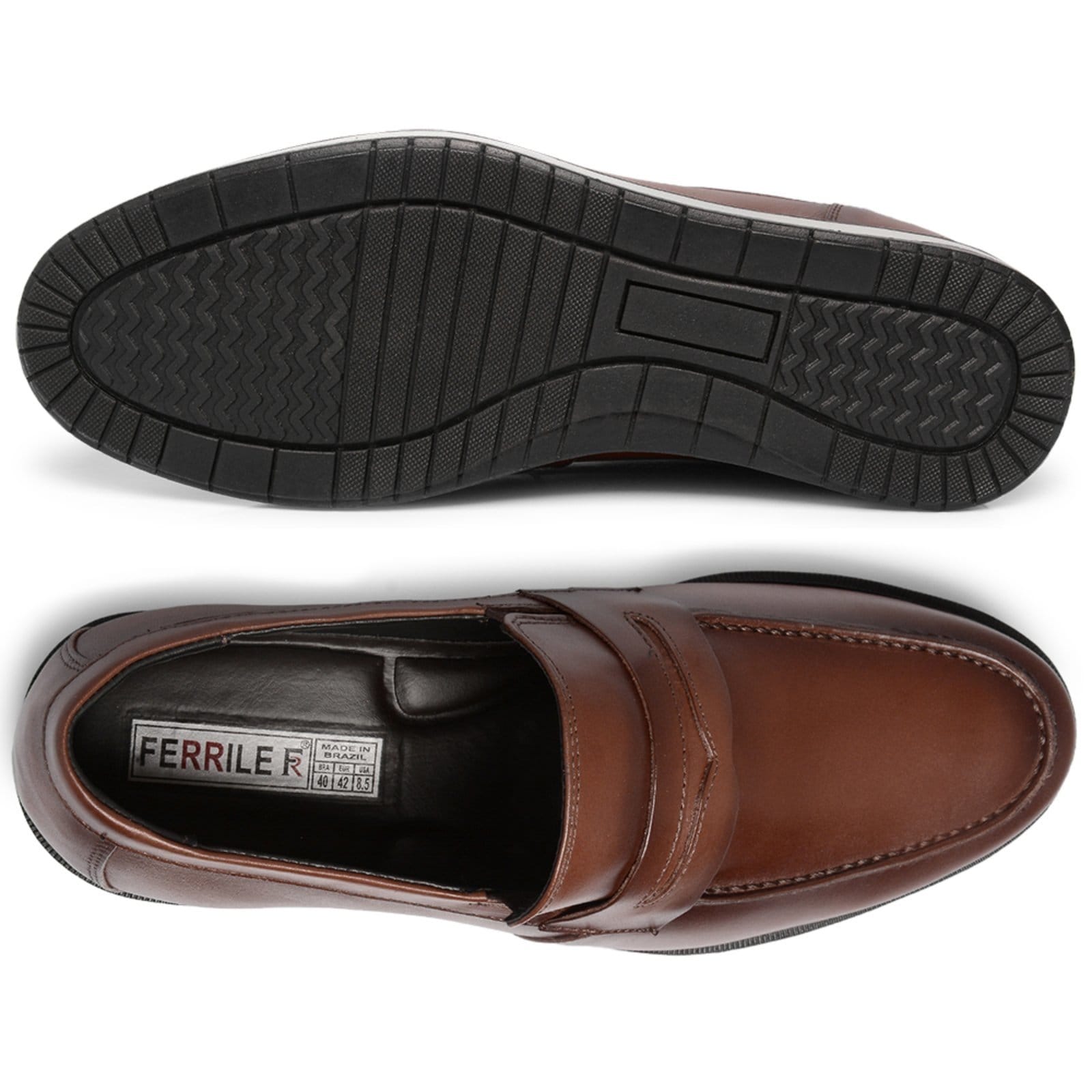 Vista 2 Sapato Social Bico Redondo Masculino Brogue Em Couro Café 16004 Ferrile marrom