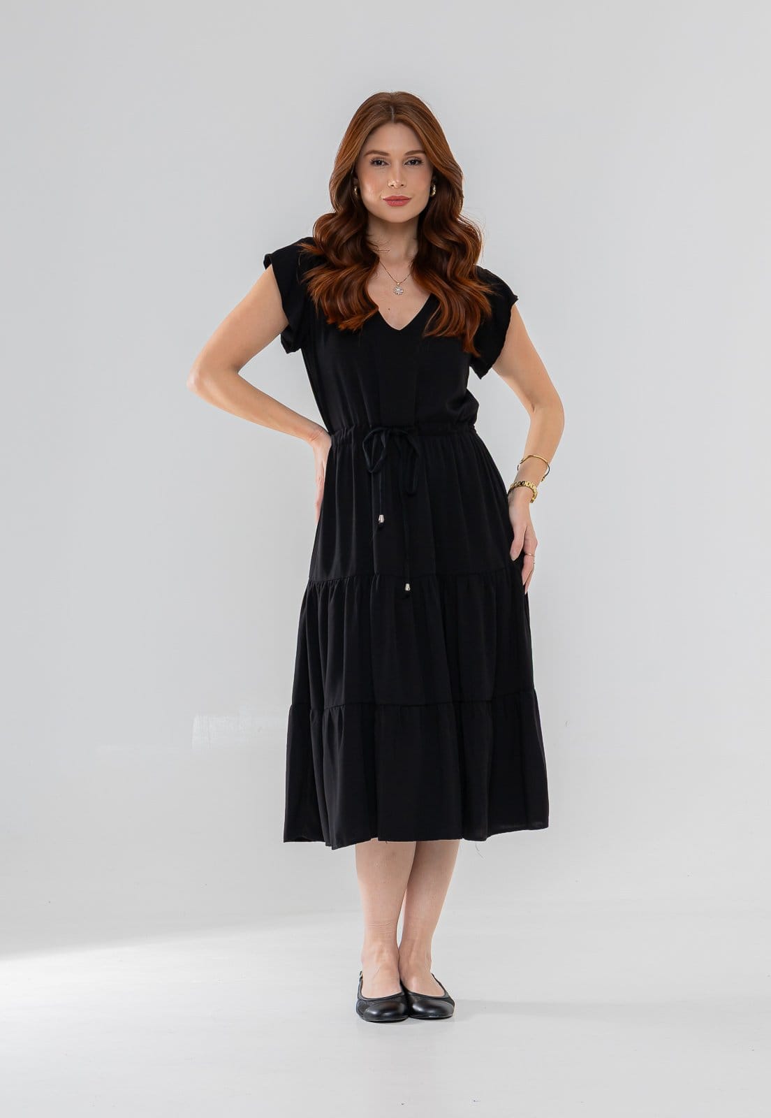 Vista principal Vestido Aura Alice Viscolinho Liso Aura preto