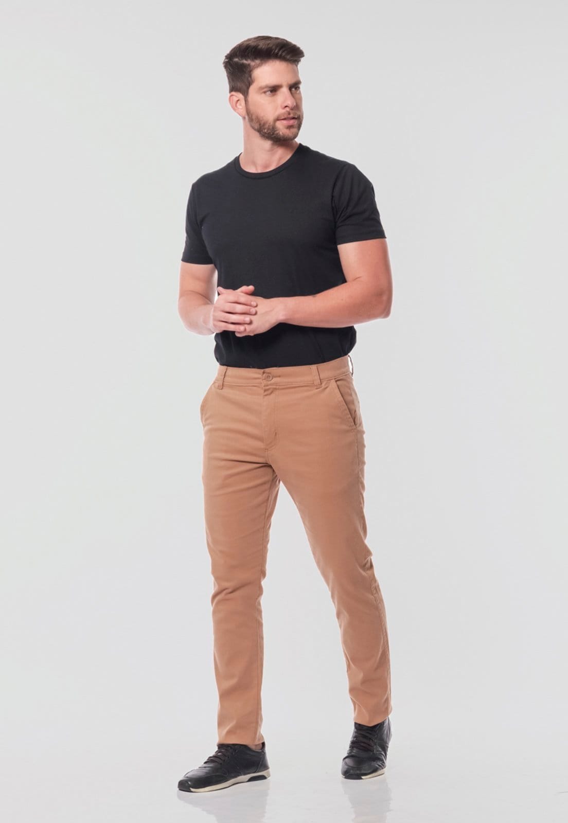 Vista 2 Calça Sarja Conforto Slim Fit Beau 7762 Caqui Macaw bege/caramelo caqui