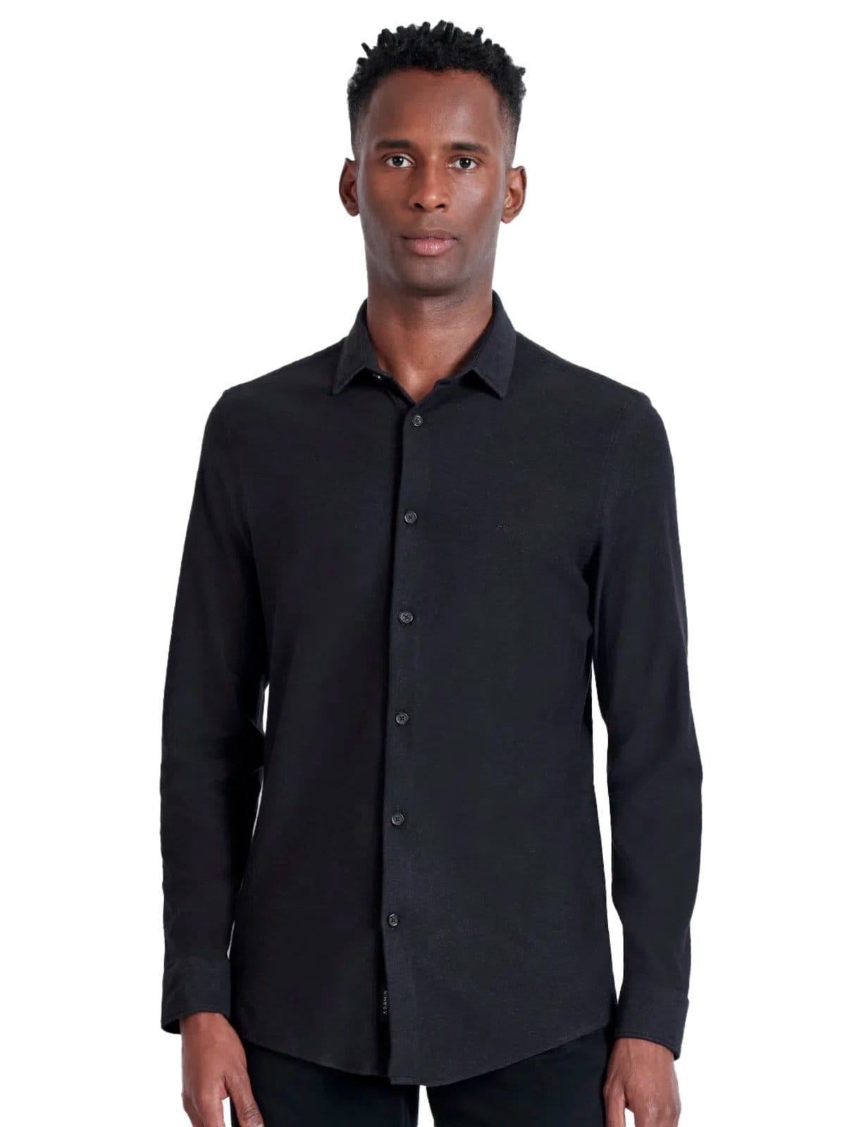 Vista principal Camisa Aramis Masculina Manga Longa Slim Malha Dupla Preta Aramis preto